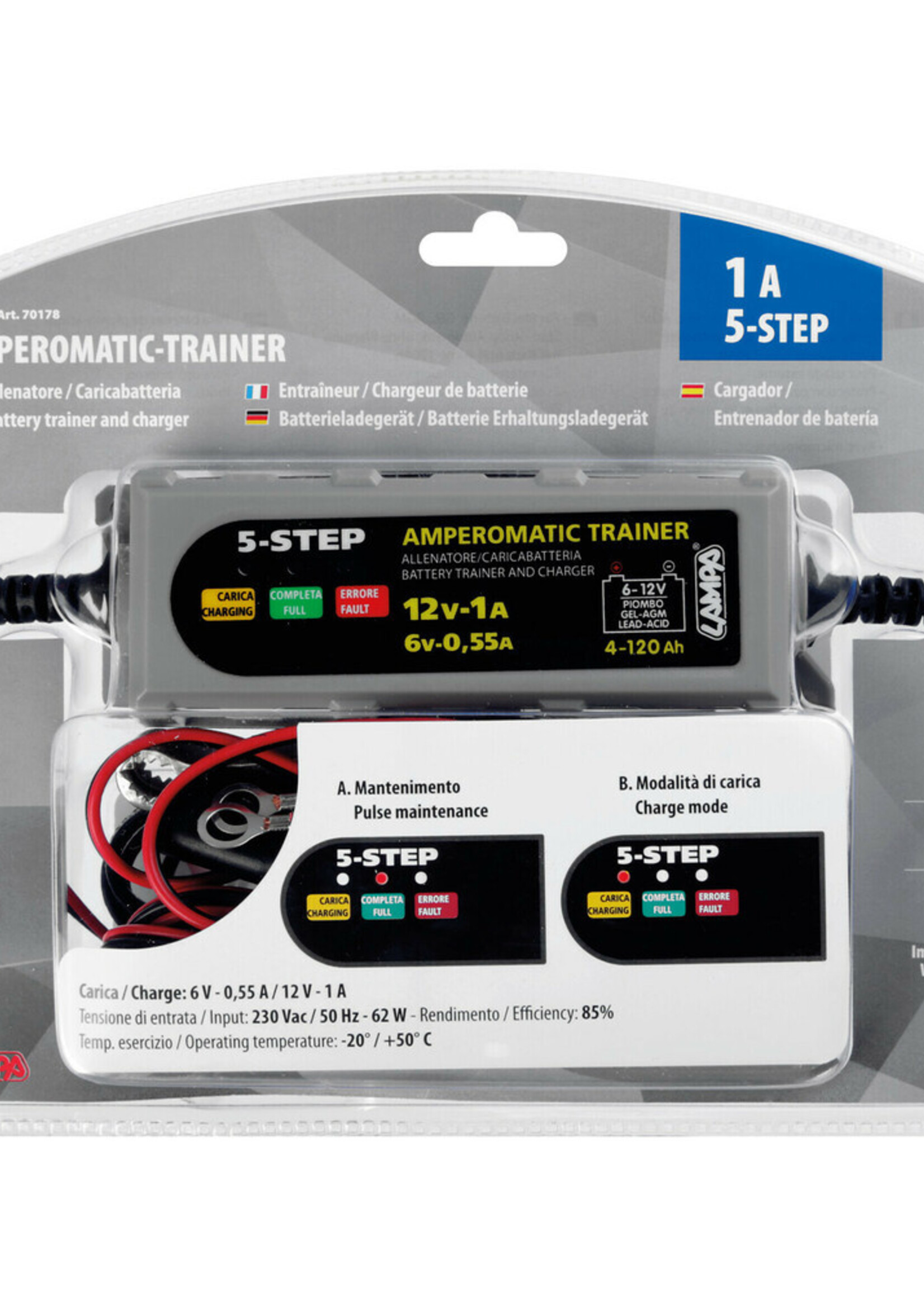 Lampa Amperomatic Trainer, intelligente acculader, 6/12V - 0,55/1A