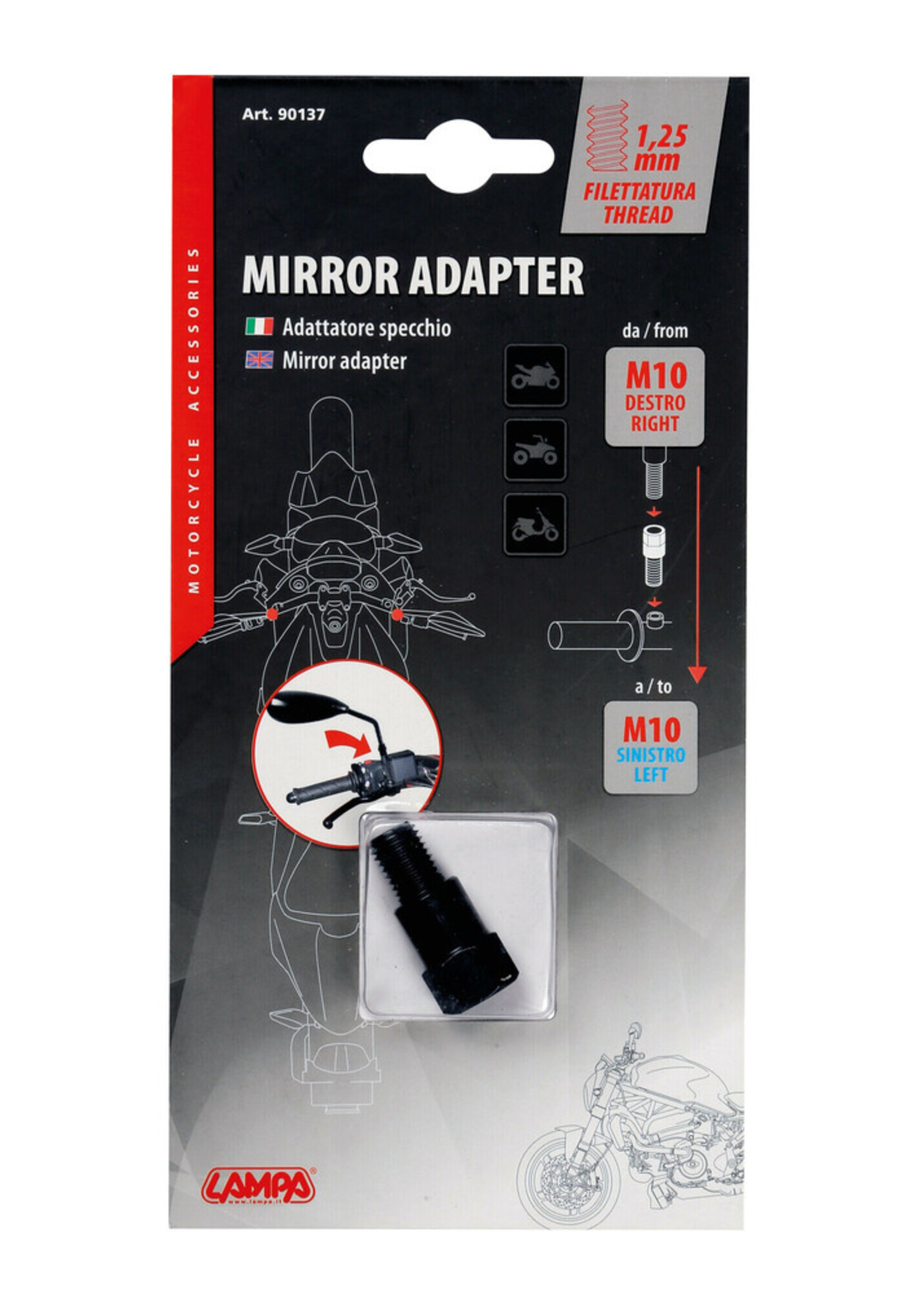 Lampa Spiegeladapters - Schroefdraad Ø 10 mm rechts > Ø 10 mm links