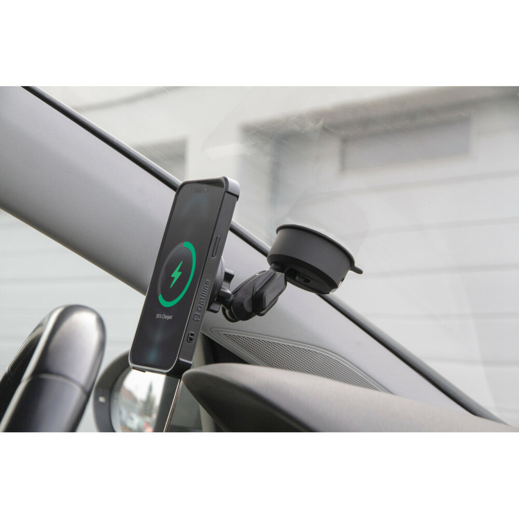 Optiline Mag Wireless Orbit, Magnetic phone holder with wireless charge and adhesive suction cup