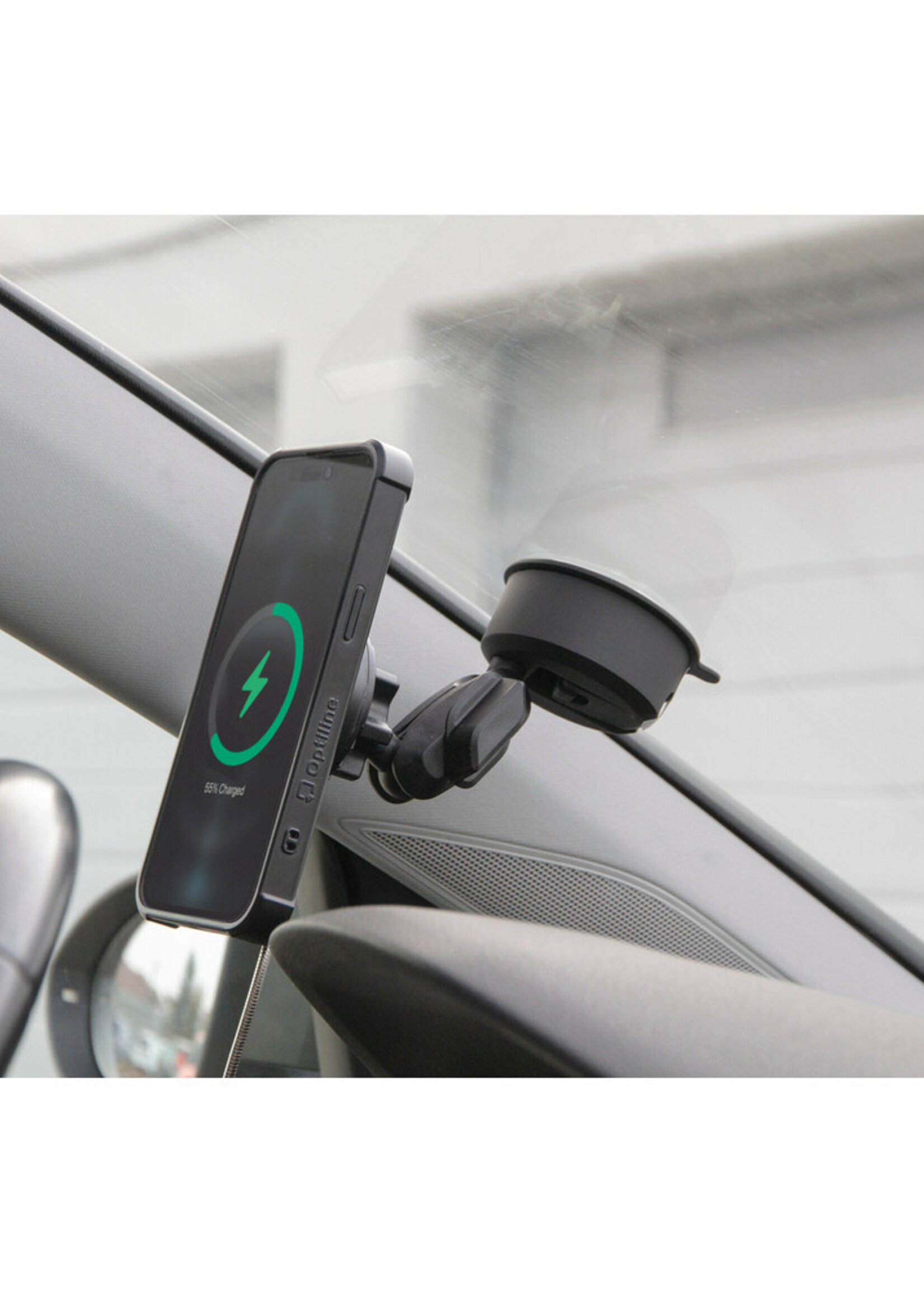 Optiline Mag Wireless Orbit, Magnetic phone holder with wireless charge and adhesive suction cup