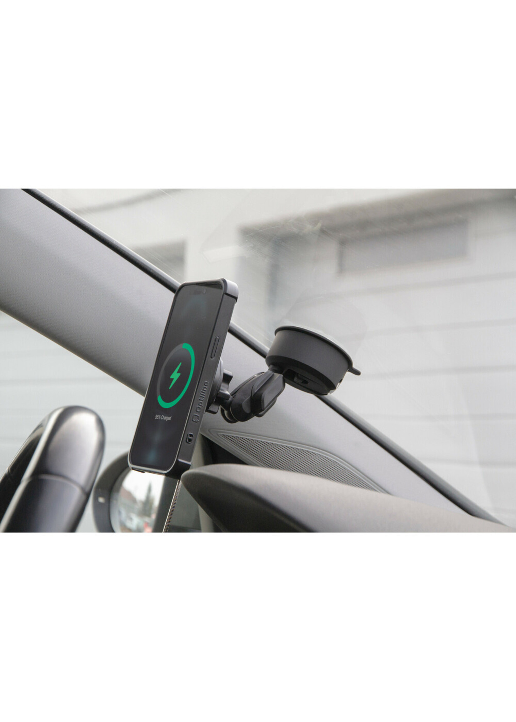 Optiline Mag Wireless Orbit, Magnetic phone holder with wireless charge and adhesive suction cup