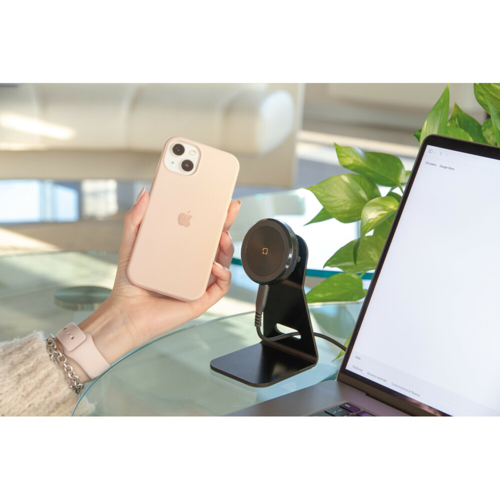 Optiline Mag Wireless Stand, houder voor thuis/kantoor met draadloos opladen
