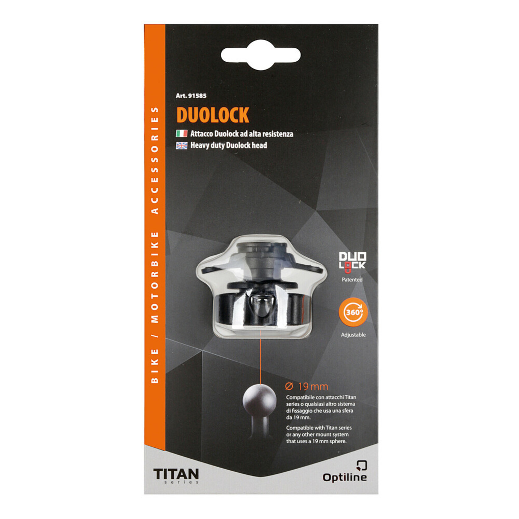 Optiline Titan Duolock, houder met zware metalen spuitgietkop. Verhoogde moer