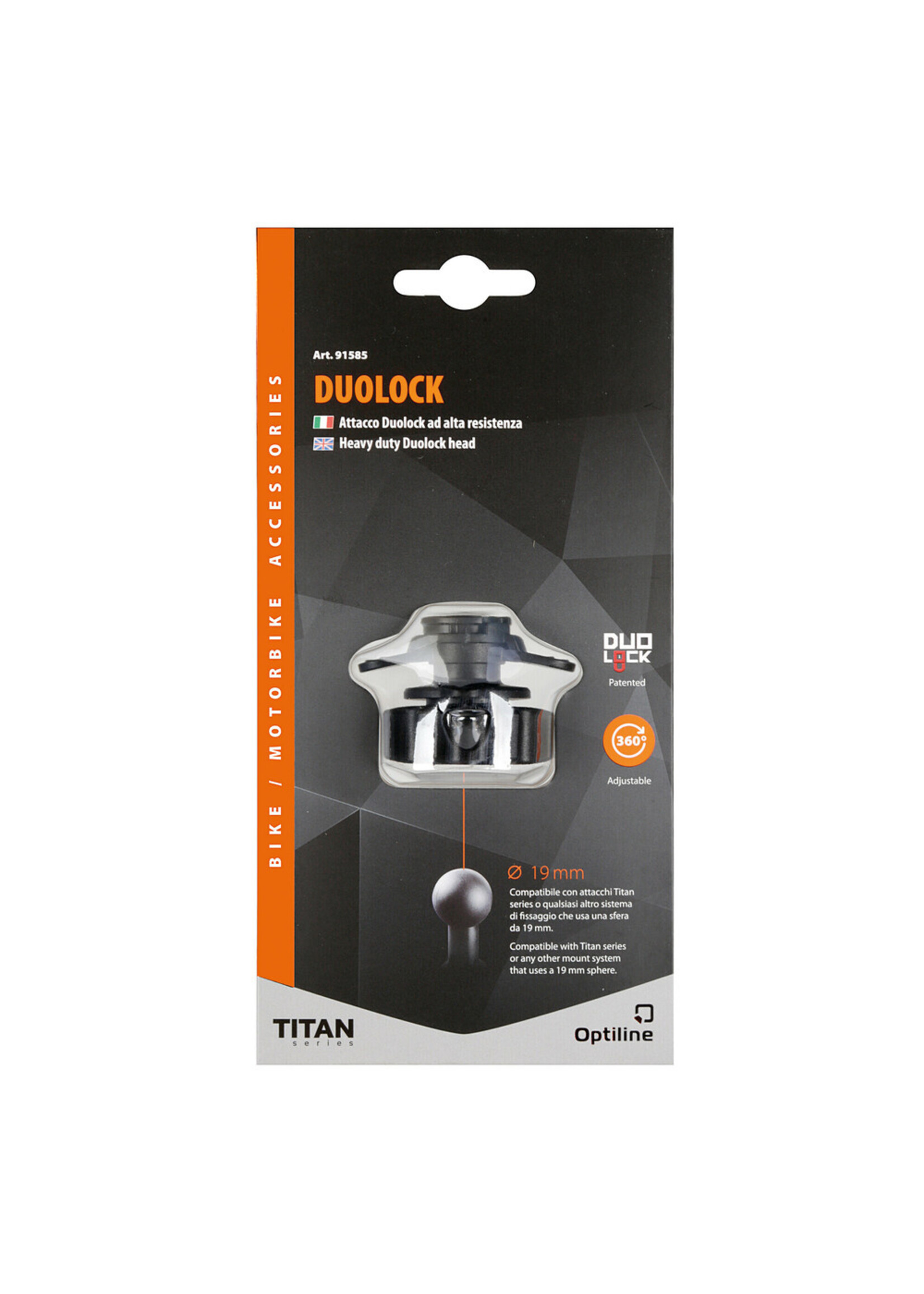 Optiline Titan Duolock, houder met zware metalen spuitgietkop. Verhoogde moer