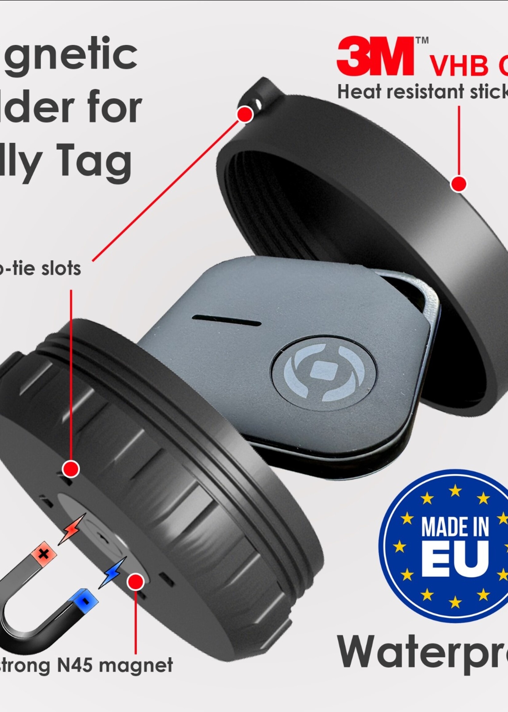 Bluemayim Made in EU Magnetic Holder Waterproof for the  Apple Airtag with 3M Sticker (VHB)
