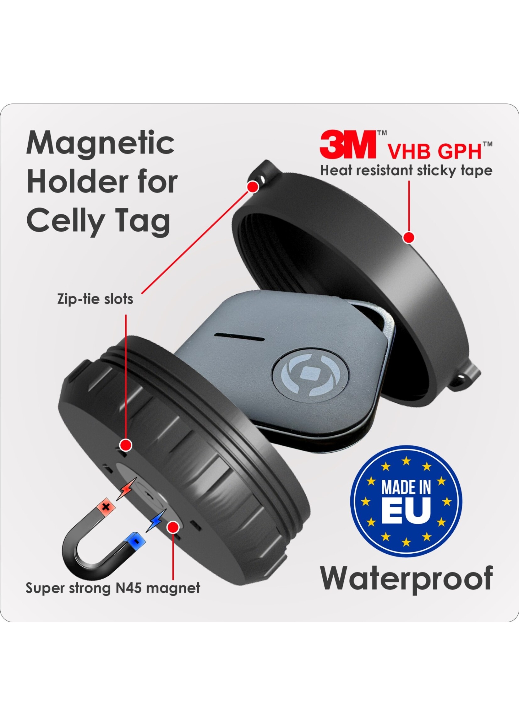 Bluemayim Made in EU Magnetic Holder Waterproof for the  Apple Airtag with 3M Sticker (VHB)