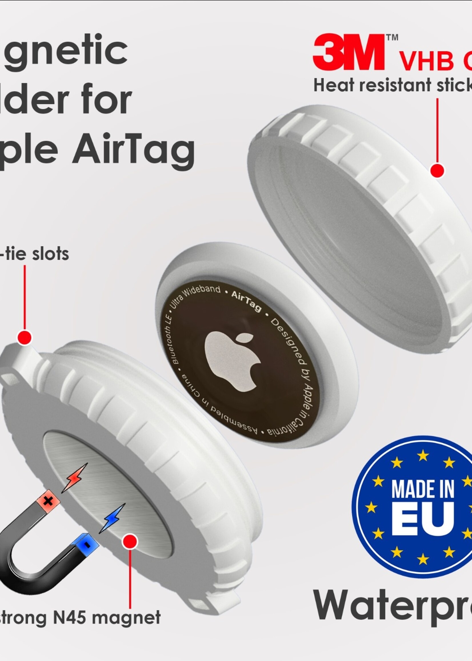 Bluemayim Made in EU  Magneet Houder Waterbestendig voor de Apple Airtag met 3M Sticker (VHB) 100% gerecycled