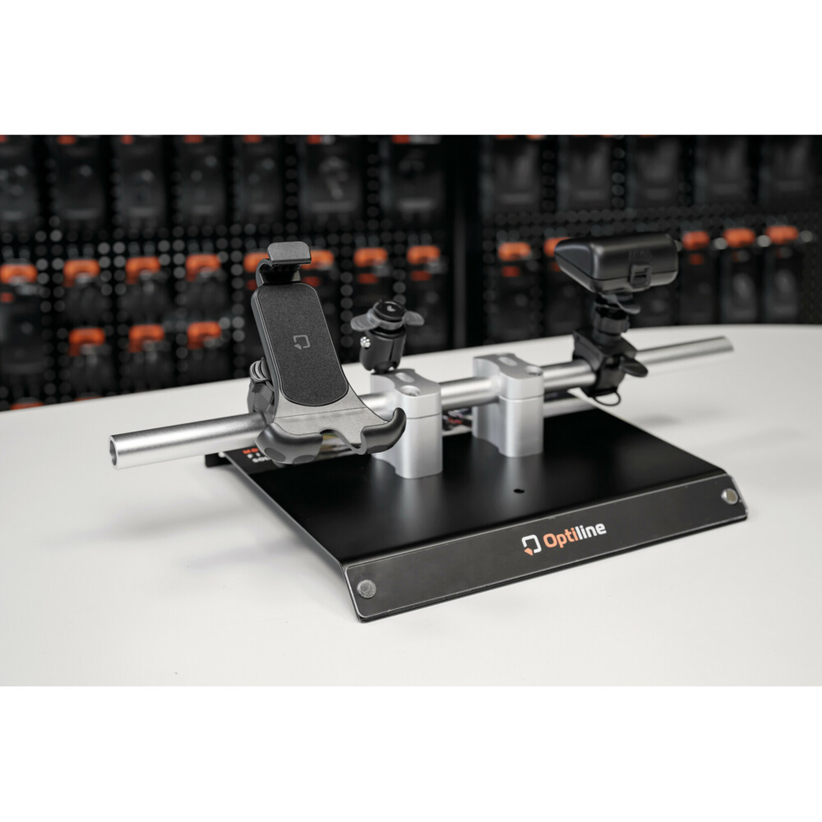 Optiline Bench display, handlebar with riser for motorcycle products exposure
