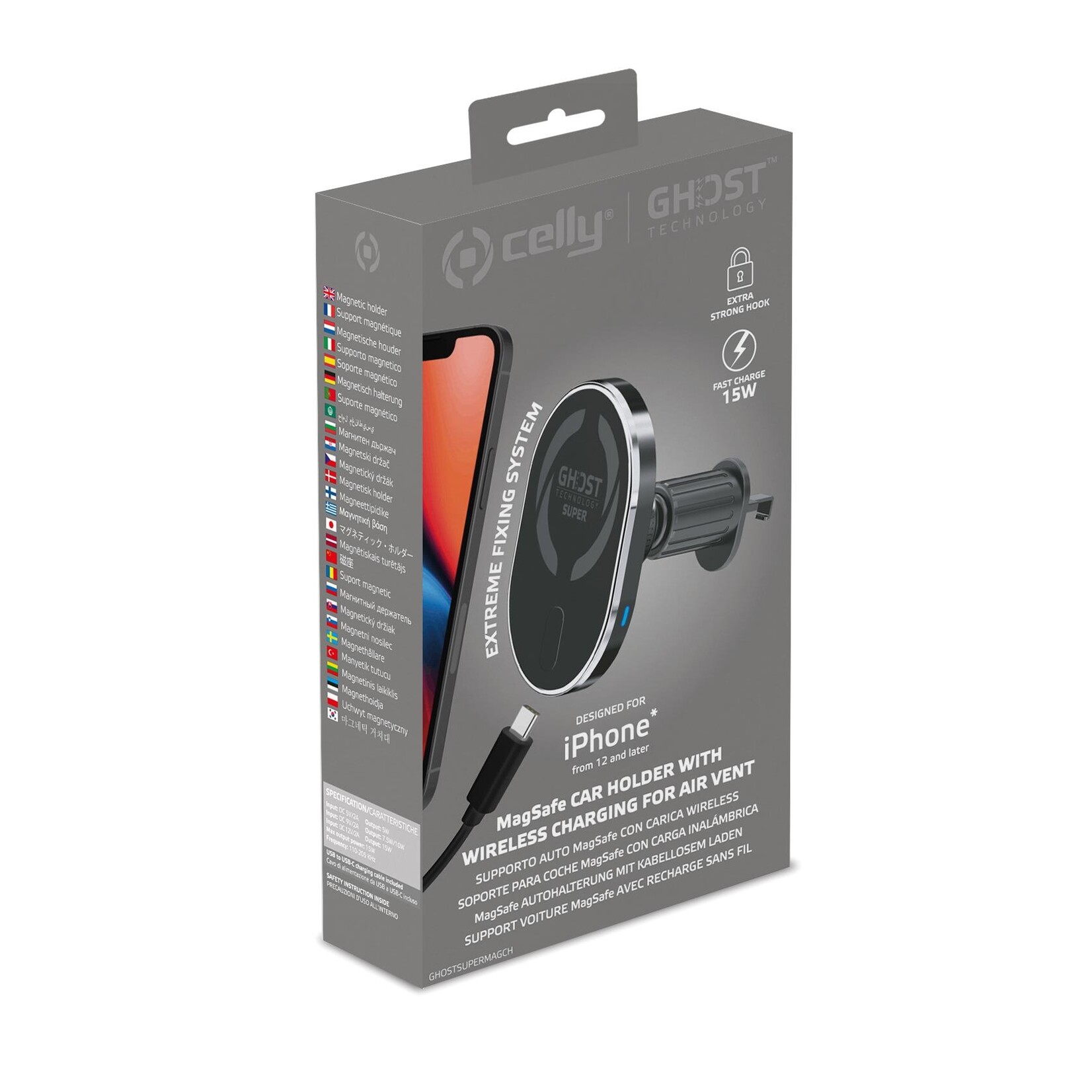 Celly Autohouder - GHOSTSUPERMAGCH - MagSafe-autohouder met draadloos opladen