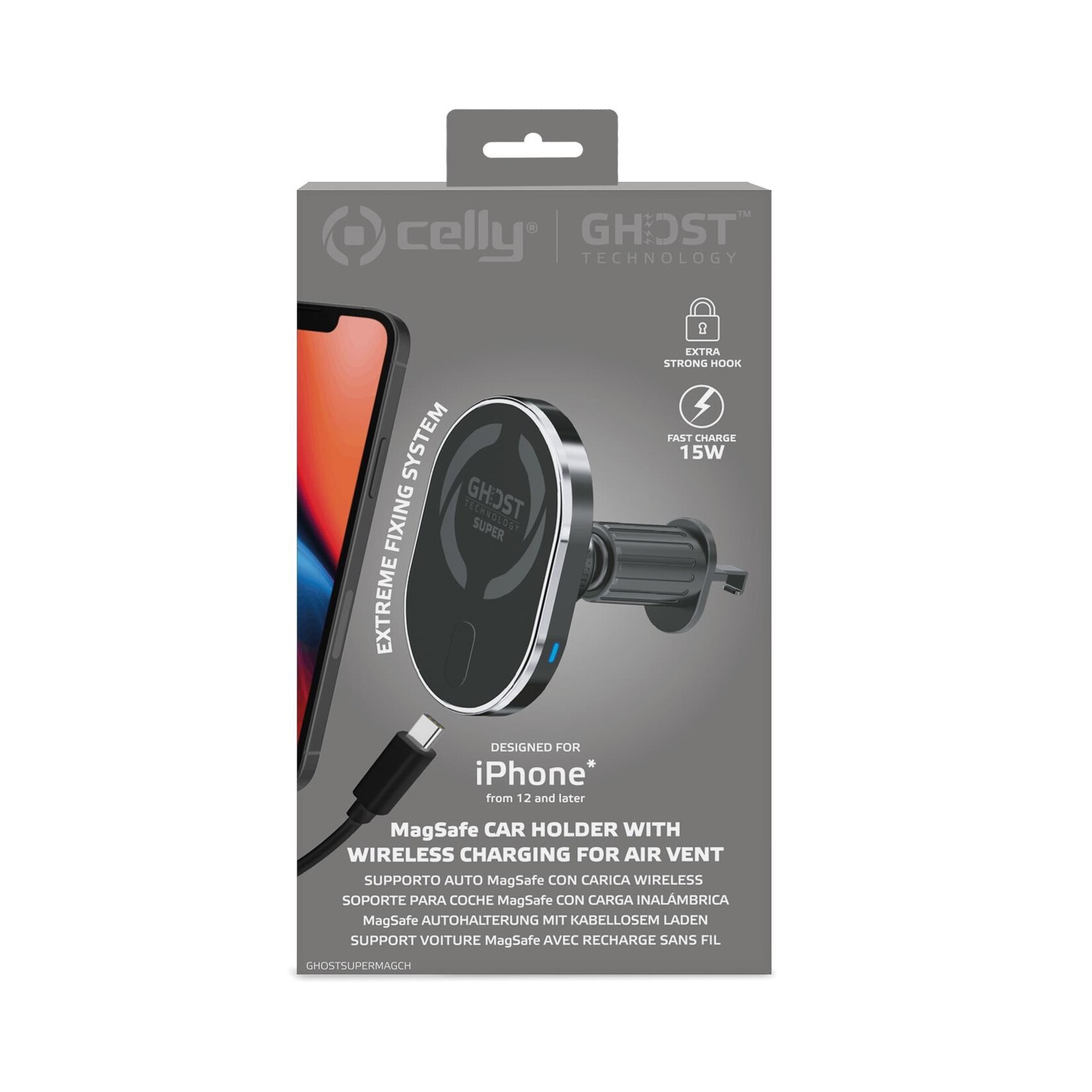 Celly Autohouder - GHOSTSUPERMAGCH - MagSafe-autohouder met draadloos opladen