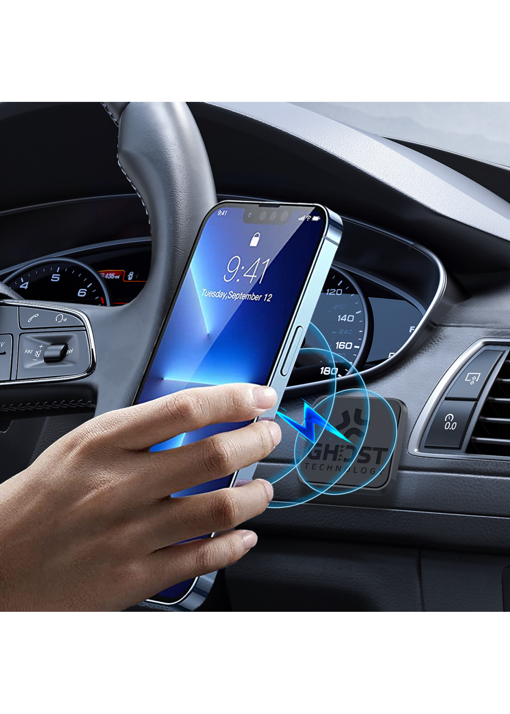 Celly GHOSTFIX - Universele Magnetische Autohouder Incl. 3 Extra Metalen Platen