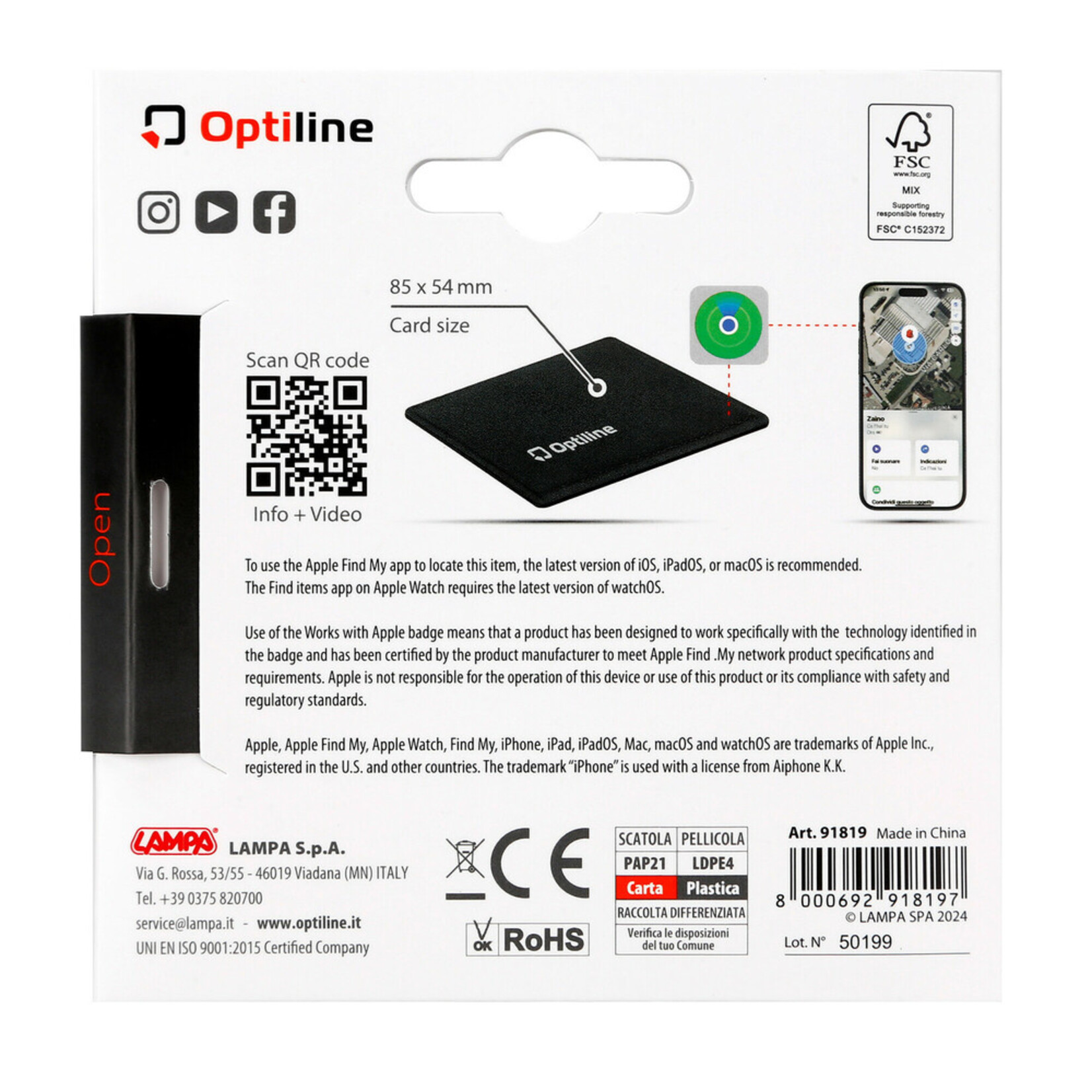 Optiline Opti Tracker Flex, Ultra-thin foldable adhesive locator