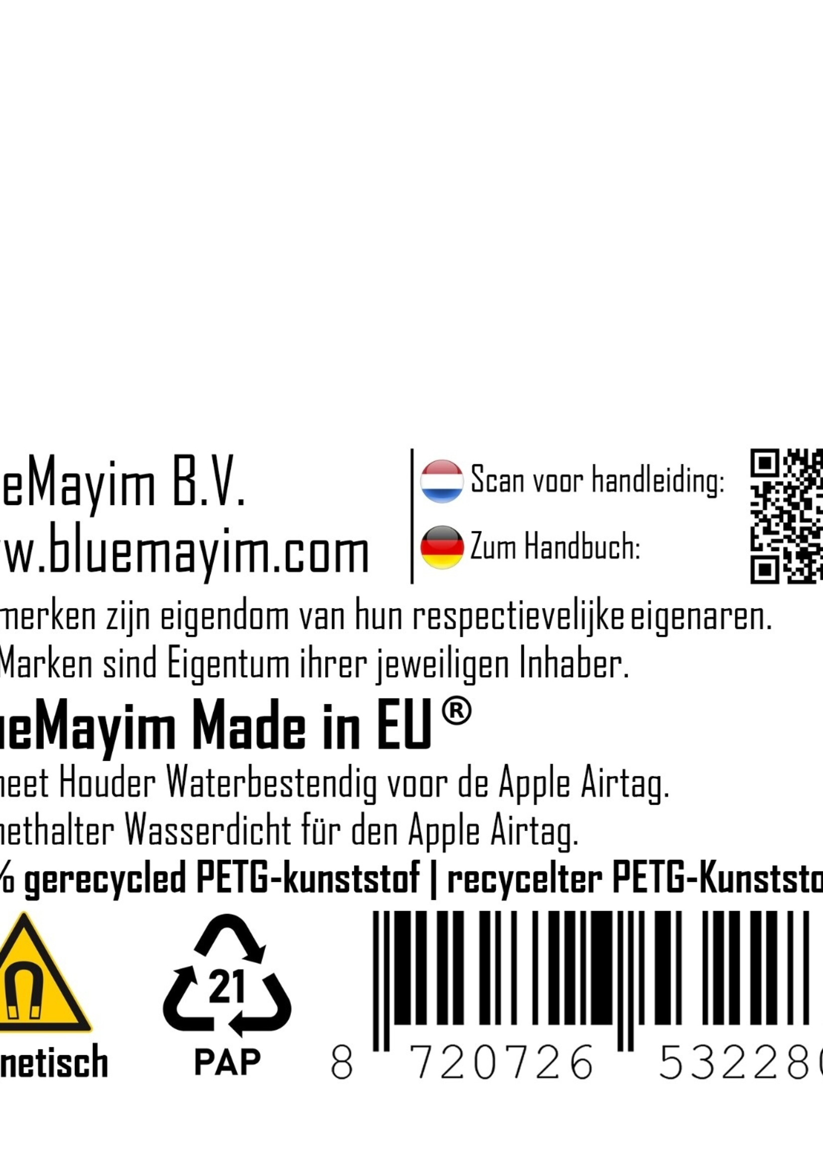 Bluemayim Made in EU Magneet Houder Waterbestendig voor de Apple Airtag met 3M Sticker (VHB) 100% gerecycled