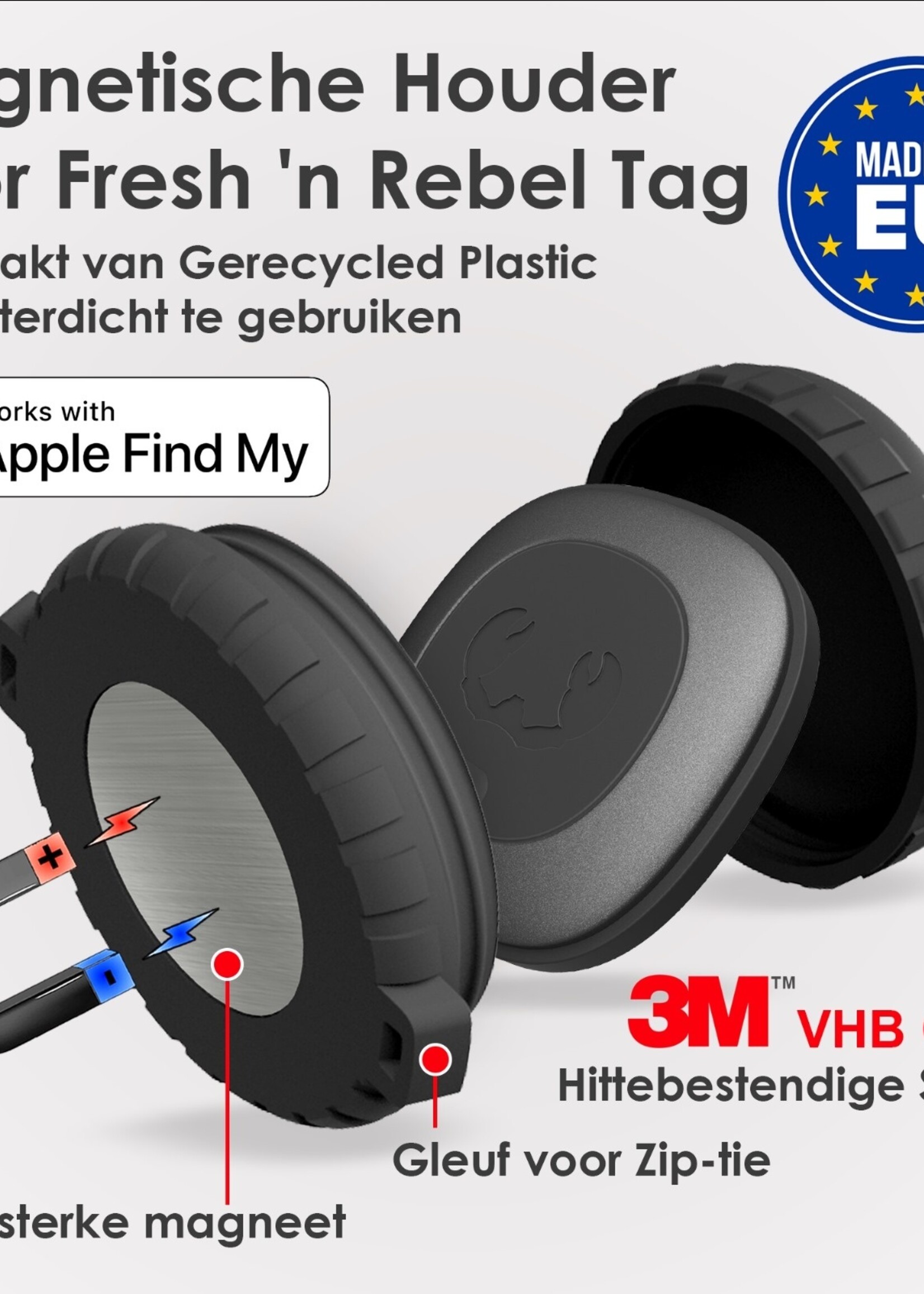 Bluemayim Made in EU Magneet Houder Waterbestendig voor de Apple Airtag met 3M Sticker (VHB) 100% gerecycled