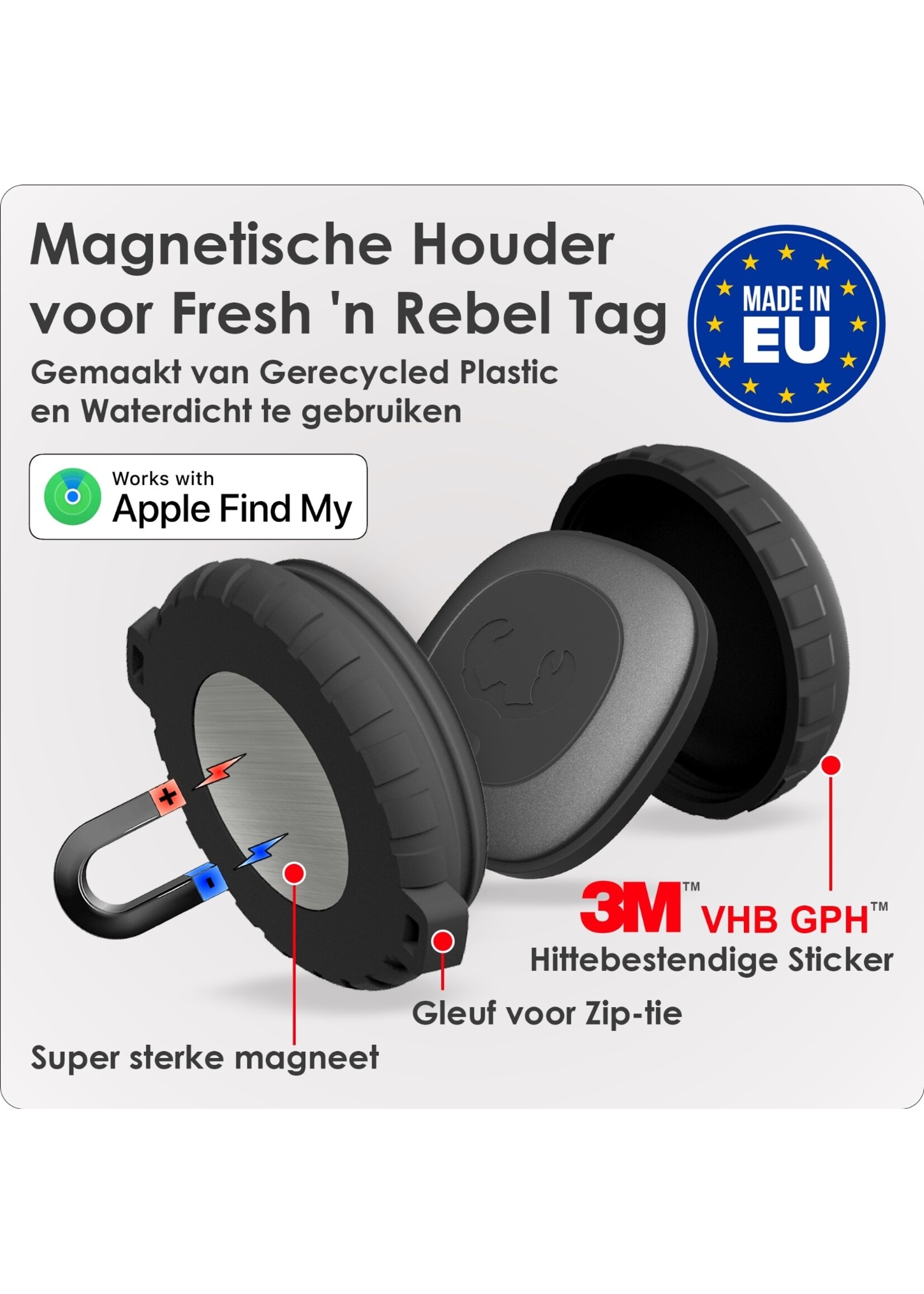 Bluemayim Made in EU Magneet Houder Waterbestendig voor de Apple Airtag met 3M Sticker (VHB) 100% gerecycled