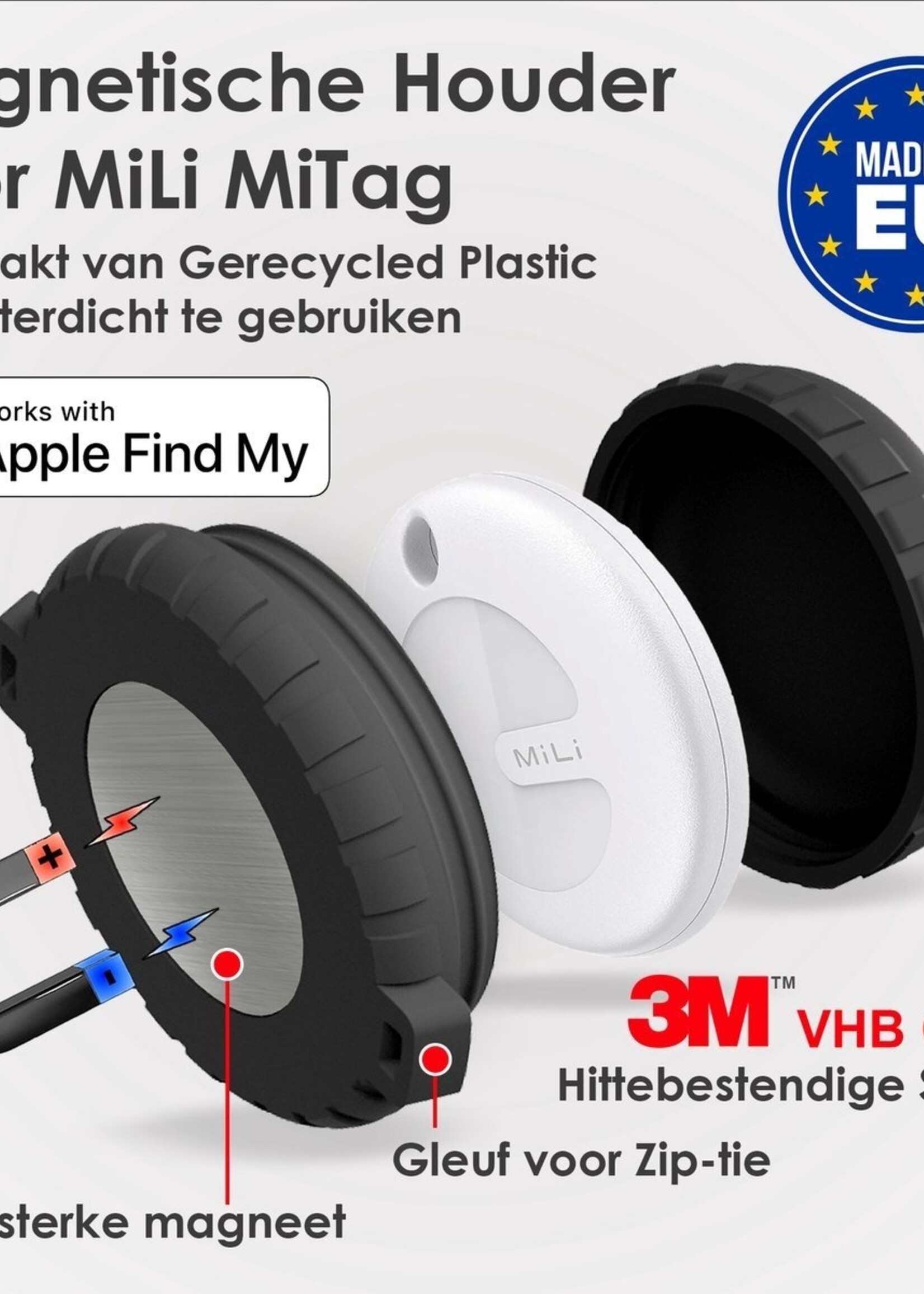 Bluemayim Made in EU Magneet Houder Waterbestendig voor de Apple Airtag met 3M Sticker (VHB) 100% gerecycled