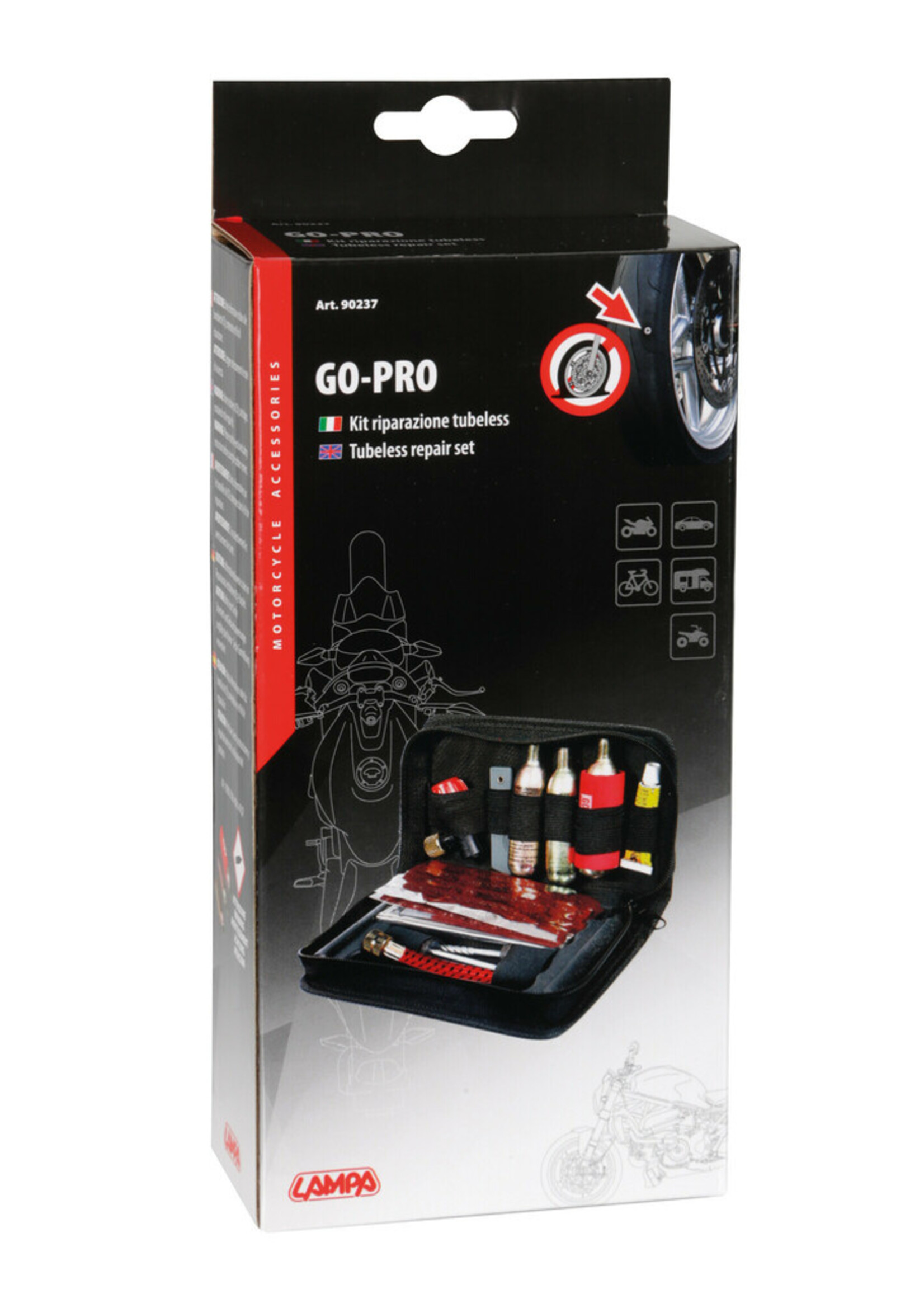 Lampa Go-Pro, tubeless repair set