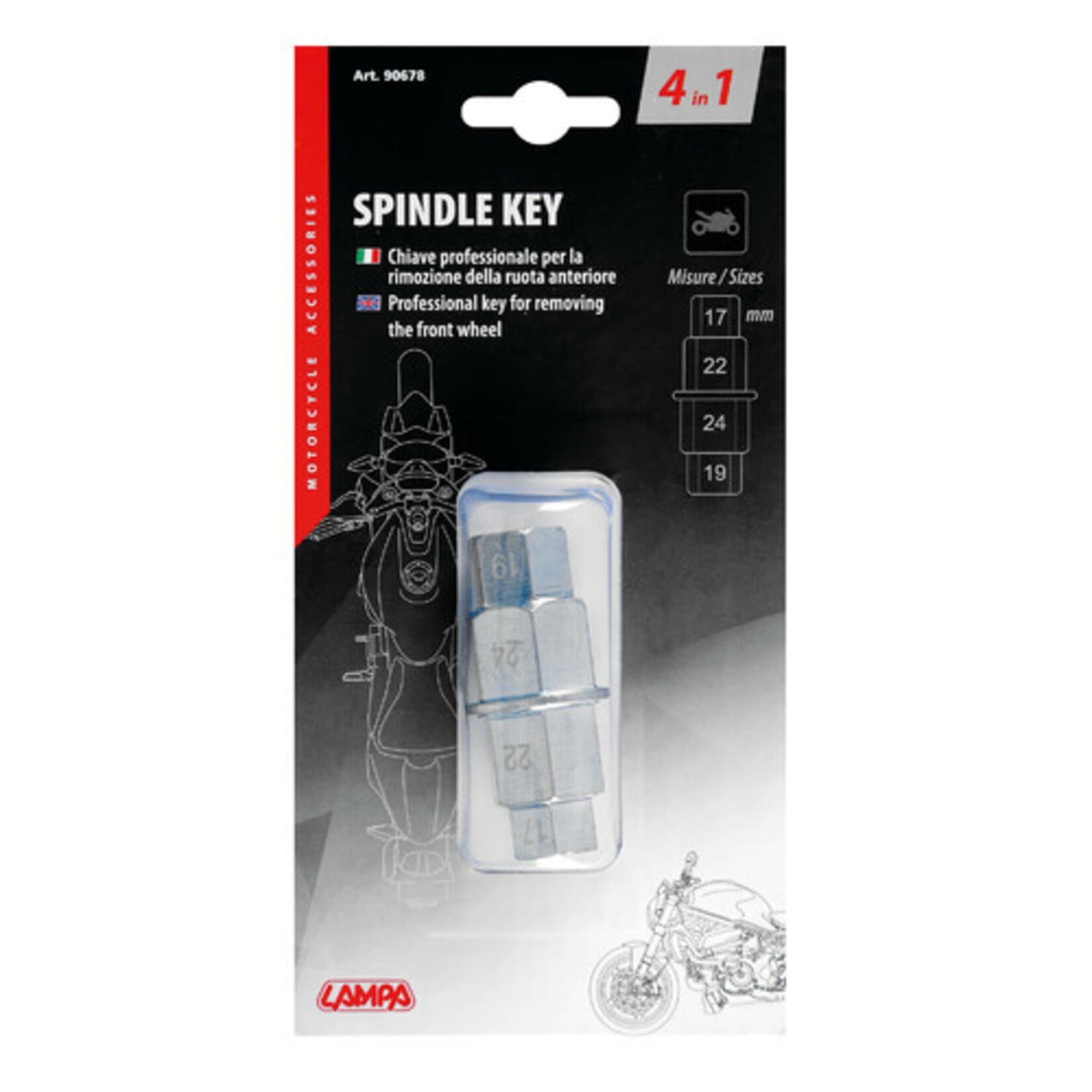 Lampa Spindelsleutel, professionele sleutel voor het verwijderen van het voorwiel