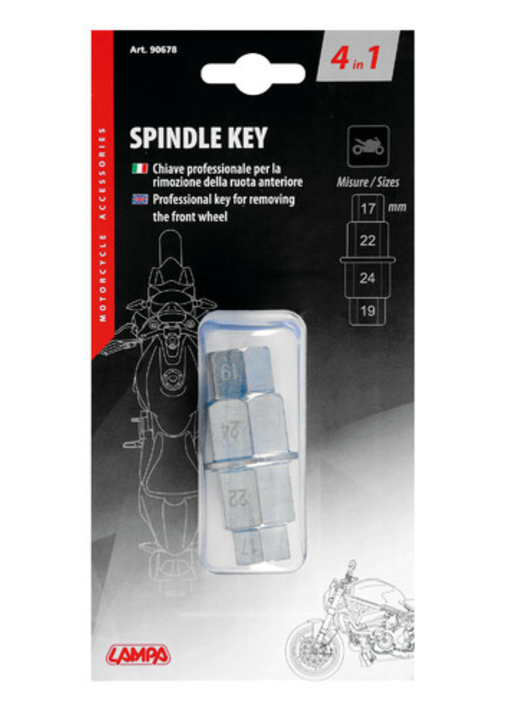 Lampa Spindelsleutel, professionele sleutel voor het verwijderen van het voorwiel