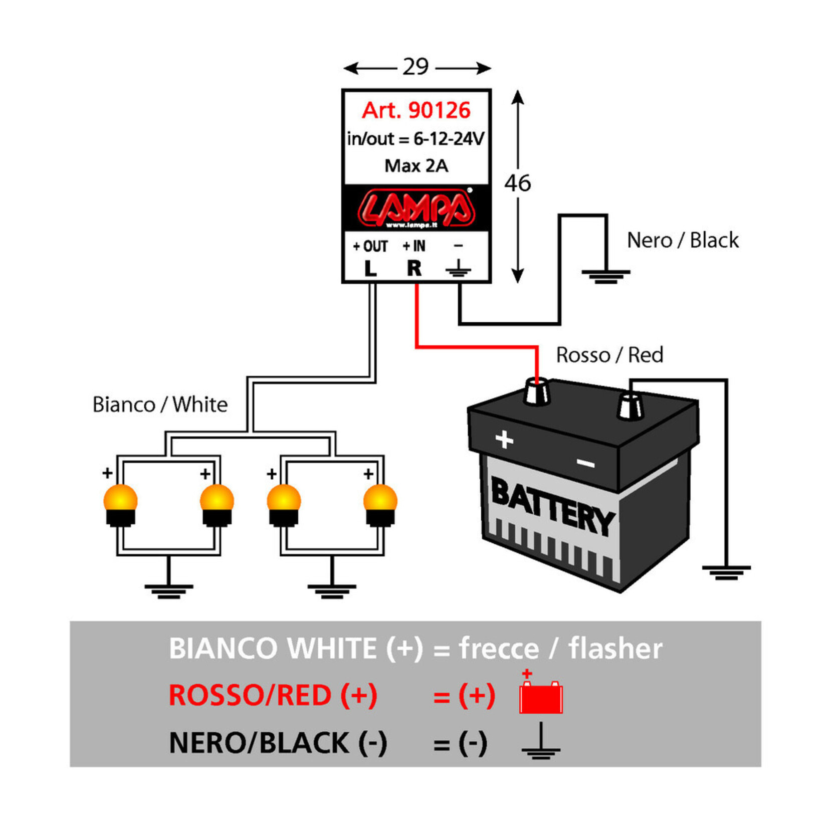 Lampa Flasher, electronic flasher device for Led indicators - 6/12/24V - 2A
