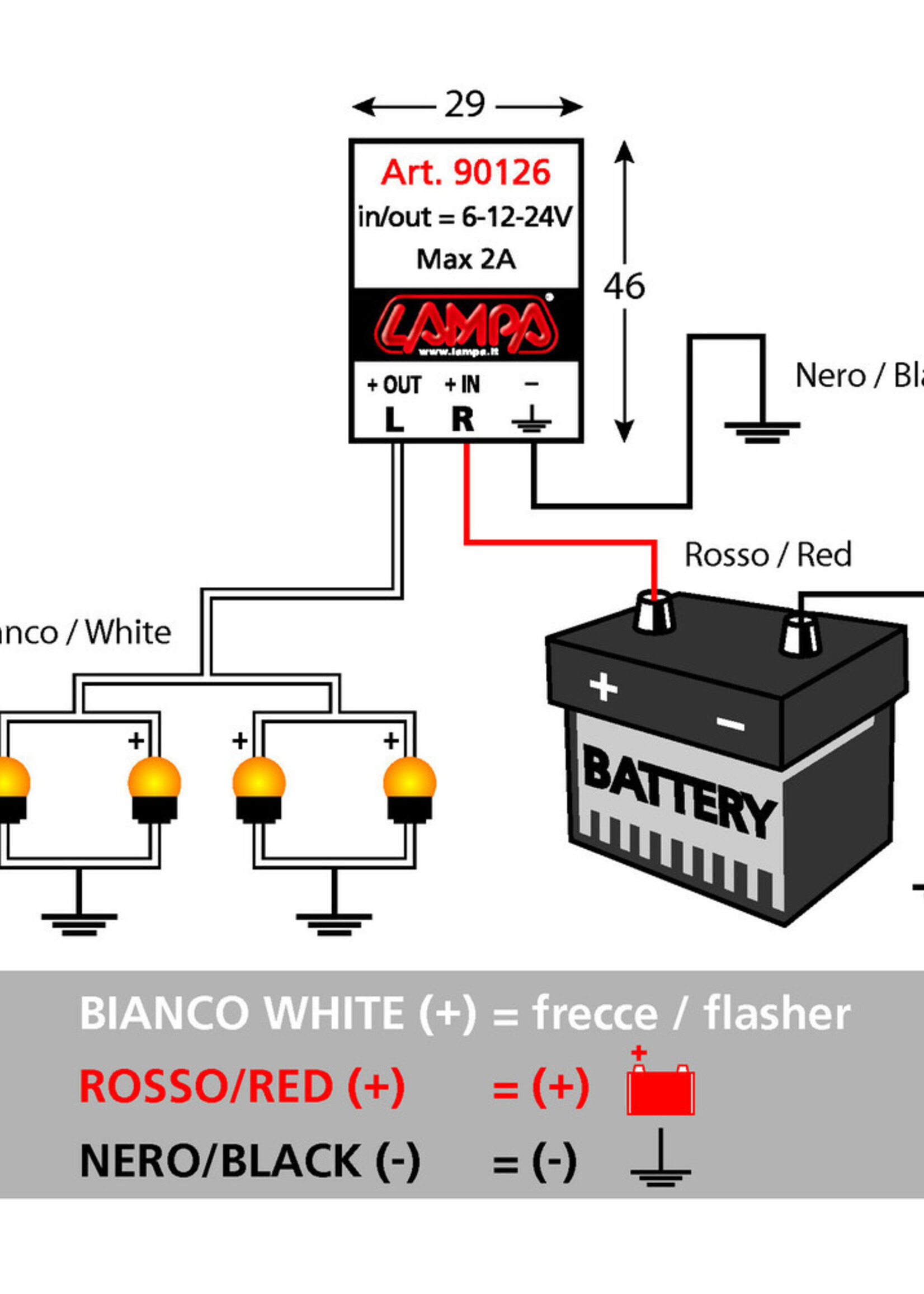 Lampa Flasher, electronic flasher device for Led indicators - 6/12/24V - 2A