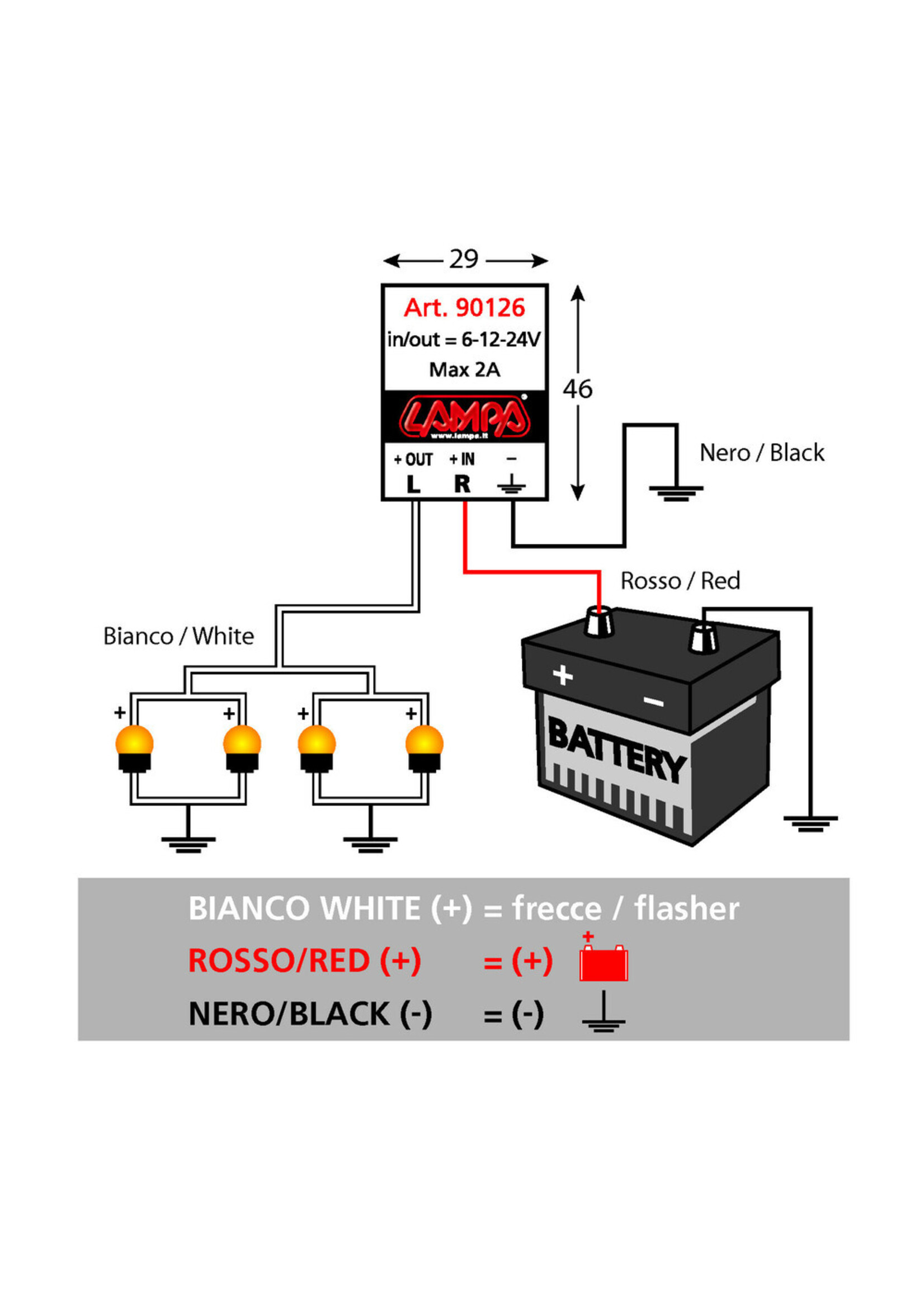 Lampa Flasher, electronic flasher device for Led indicators - 6/12/24V - 2A