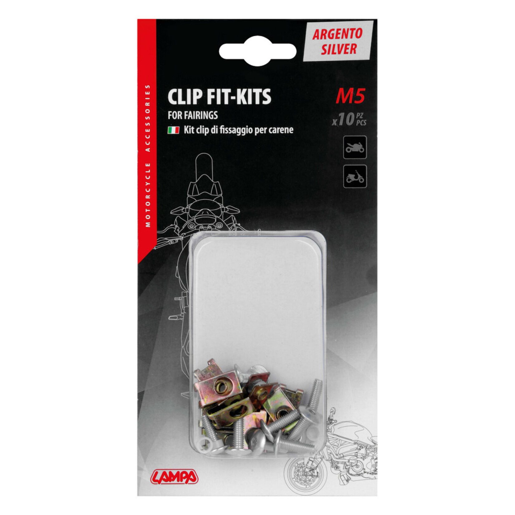 Lampa Clip Fit-Kits for fairings (5 MA) - 10 pcs - Silver