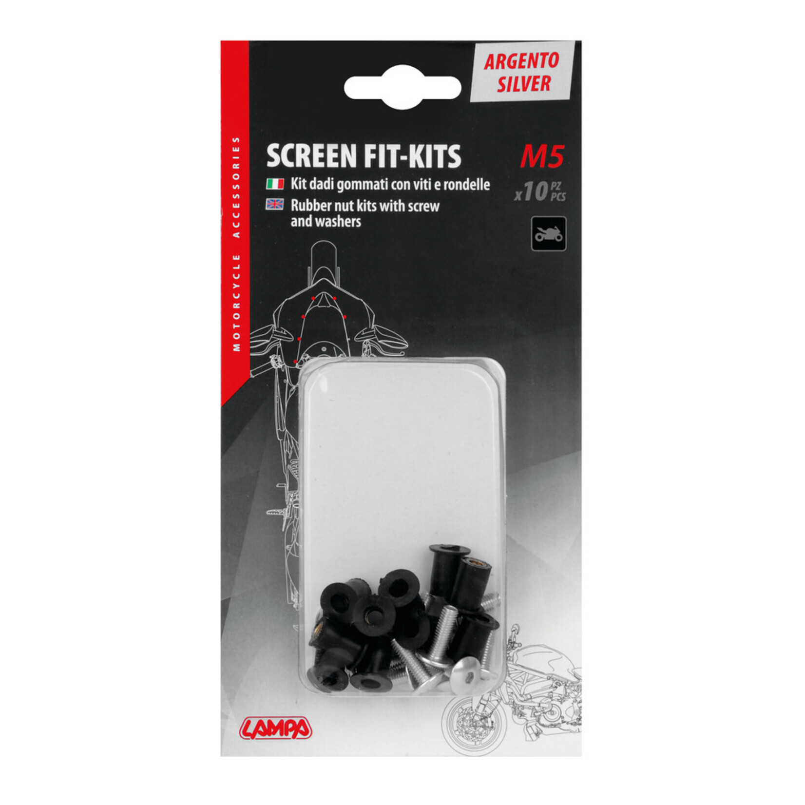 Lampa Screen Fit-Kits, rubbermoer­sets met schroef en ringen (5 MA) – 10 stuks – Zilver