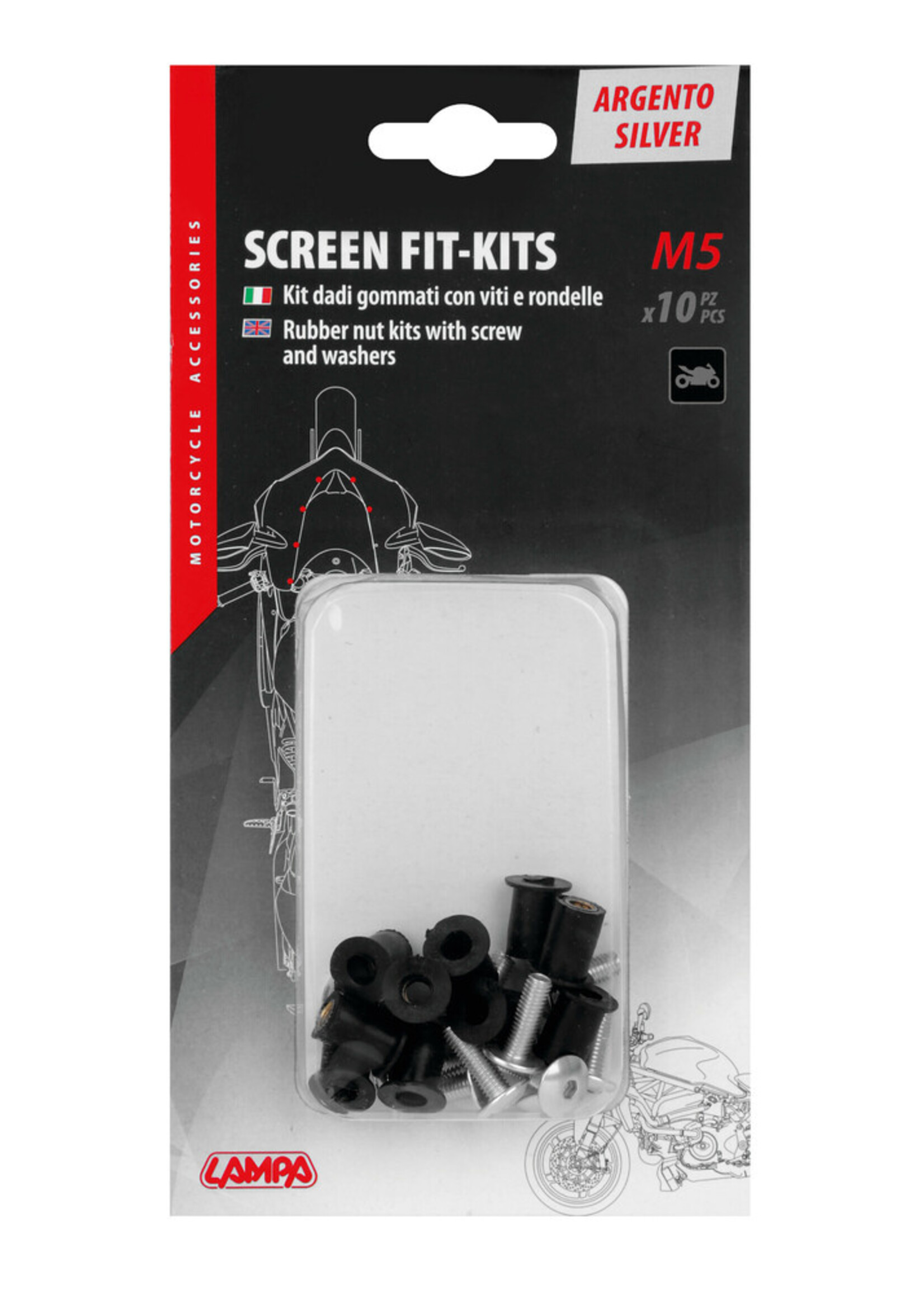 Lampa Screen Fit-Kits, rubbermoer­sets met schroef en ringen (5 MA) – 10 stuks – Zilver