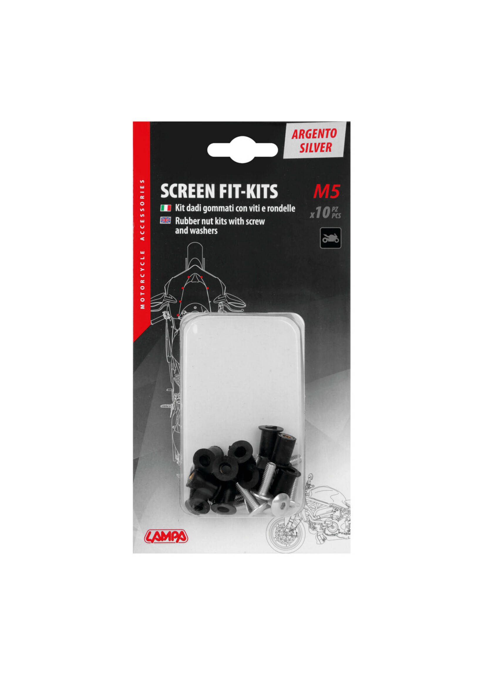 Lampa Screen Fit-Kits, rubber nut kits with screw and washers (5 MA) - 10 pcs - Silver