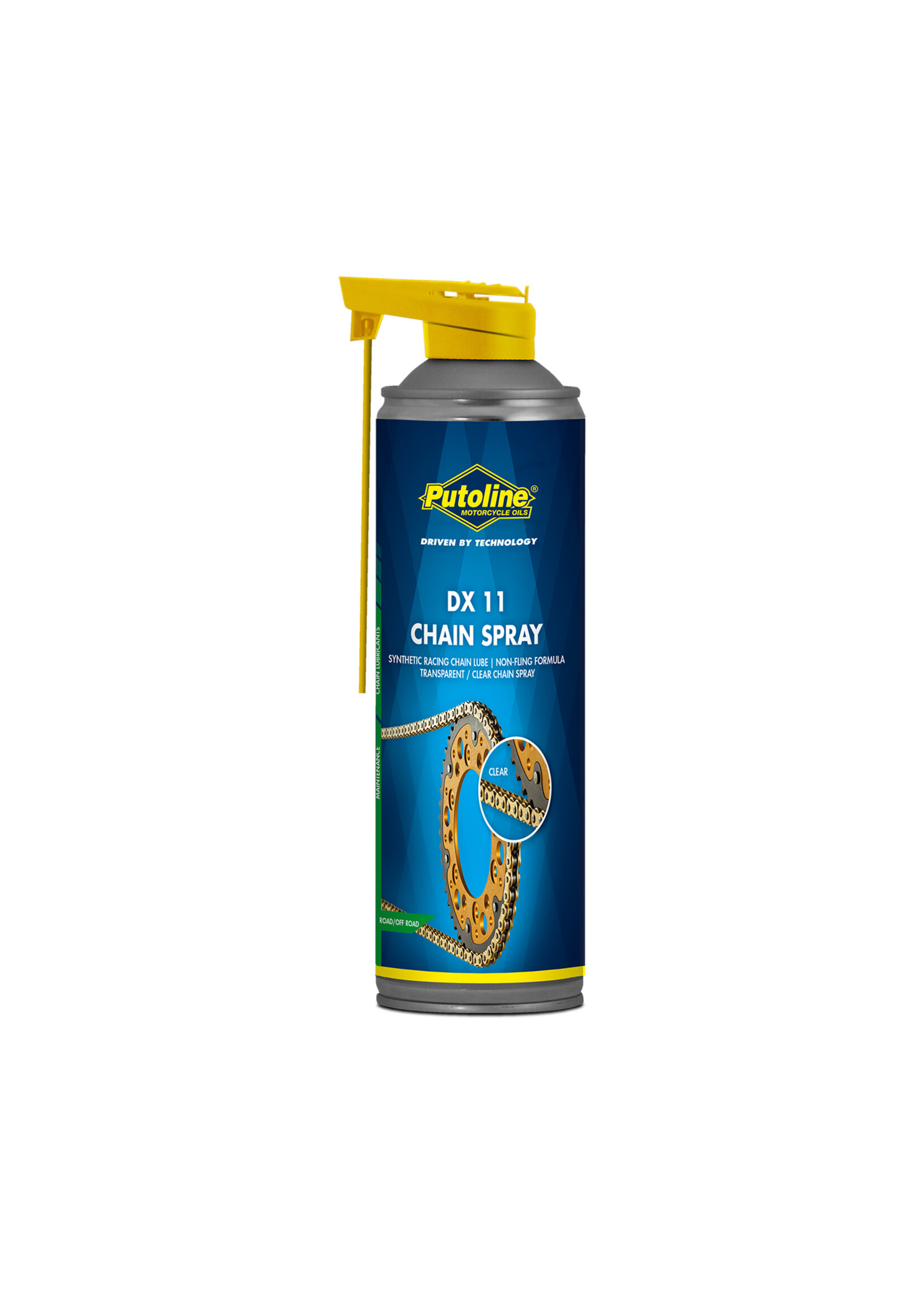 Putoline Putoline DX11 Chain Spray is a synthetic chain lubricant. The unique, water-repellent formulation penetrates deep into the chain links and leaves a protective layer. DX11 is super adhesive and is non-fling. It provides perfect protection against corrosion