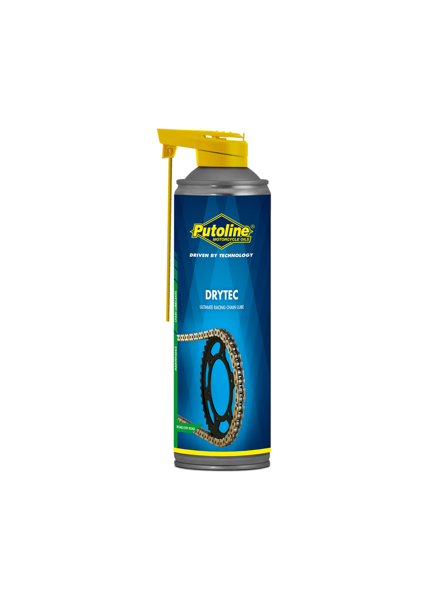 Putoline Putoline Drytec is a special PTFE chain lubricant. This dry and well-adhering product penetrates deep inside the chain. It leaves a clear and non-sticky protective layer meaning that dirt and salt cannot stick to the chain. Regular use reduces friction, p
