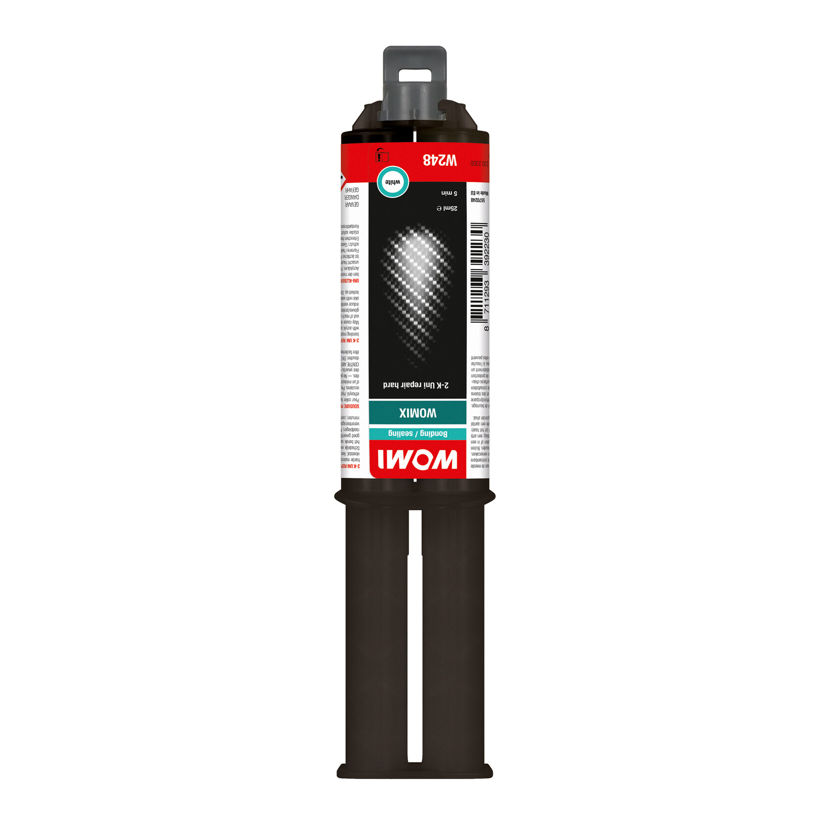 Womi Womi W248 2K Uni Repair Hard professional 2-component, self-mixing MA universal force adhesive. High tensile strength, impact resistance and filling capacity. For bonding most hard materials. Including mixer tip so always a perfect mixing and mixing ratio