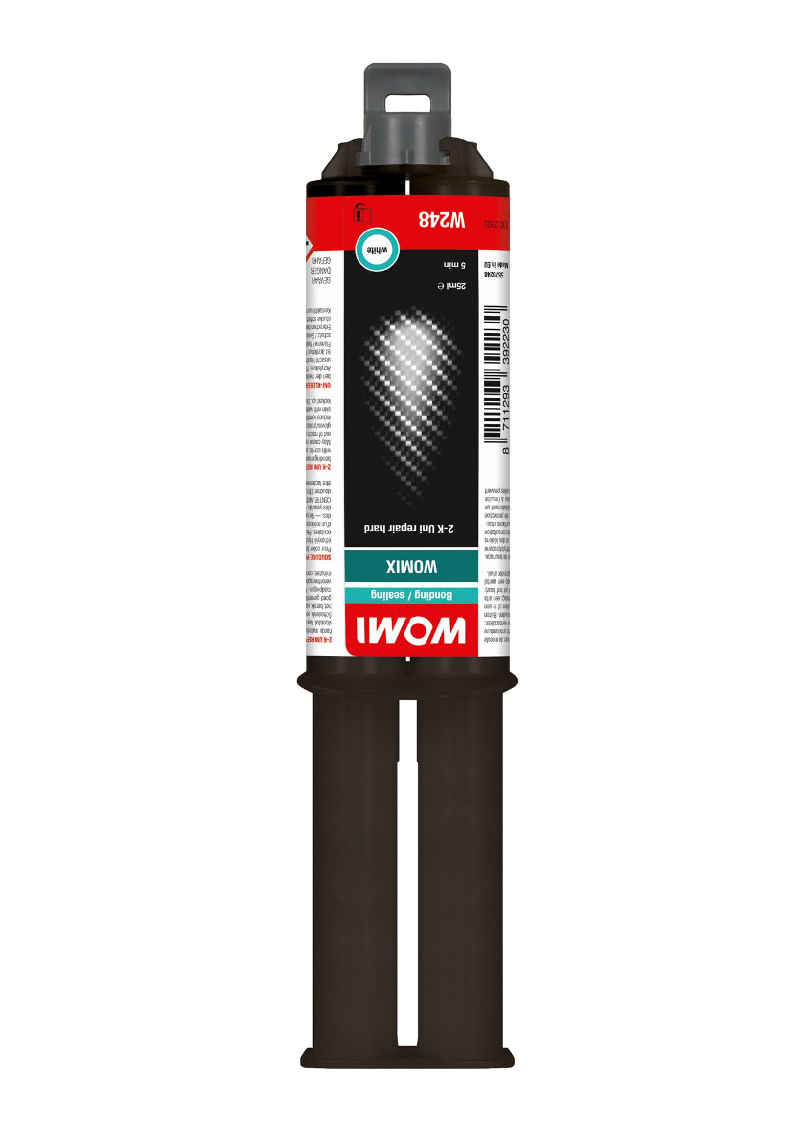 Womi Womi W248 2K Uni Repair Hard professionele 2-componenten, self-mixing MA universele krachtlijm. Hoge treksterkte, slagvast en vullend vermogen. Voor het verlijmen van de meeste harde materialen. Inclusief mixertip dus gegarandeerd altijd een perfecte meng