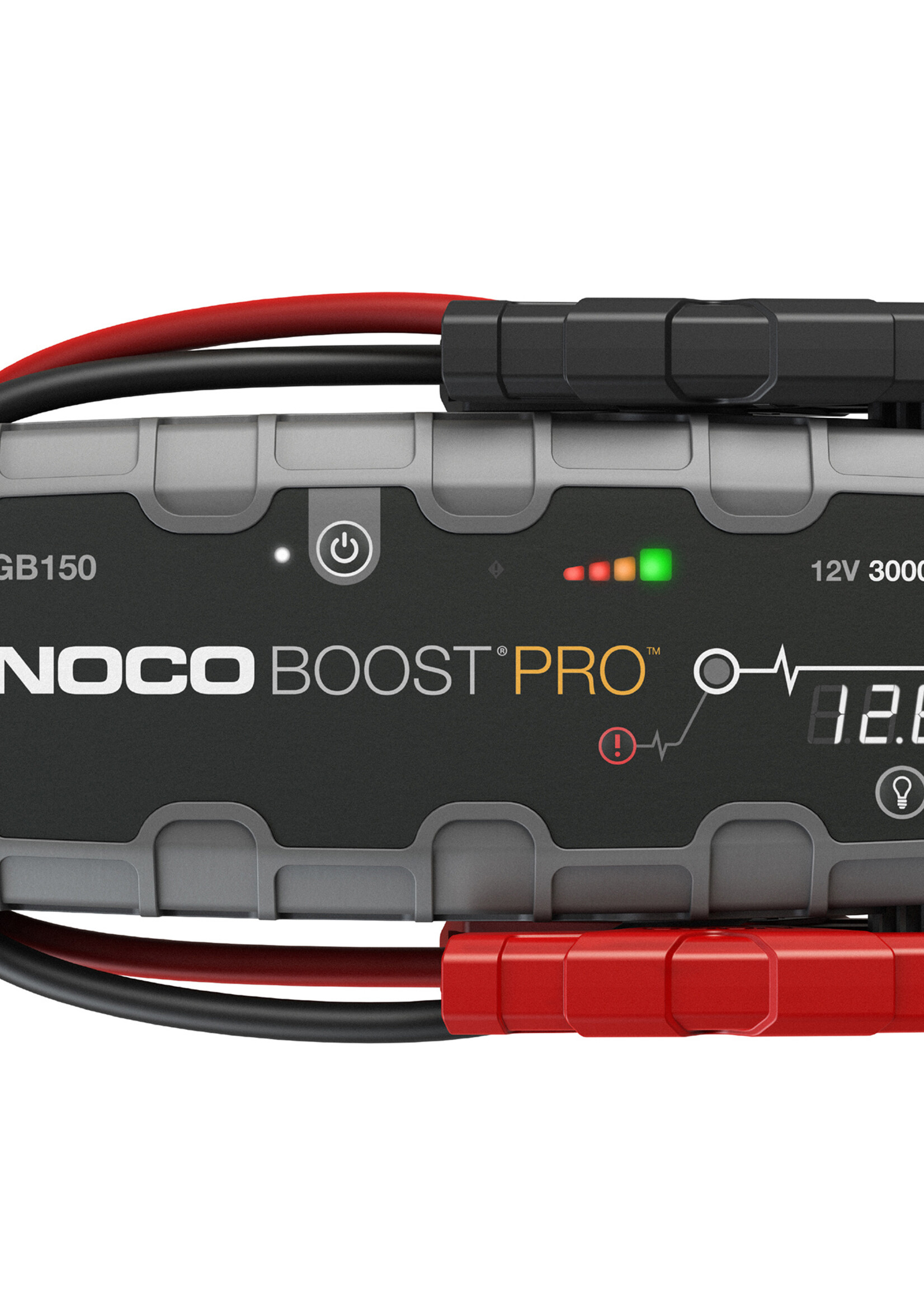 NOCO 3000 amp jump starter for 12 Volt Wet, Gel, MF, EFB and AGM batteries. The Noco Genius GB150 is not suitable for lithium batteries. Spark proof connections and reverse polarity protection. Power source for charging USB devices and LED torch with multiple