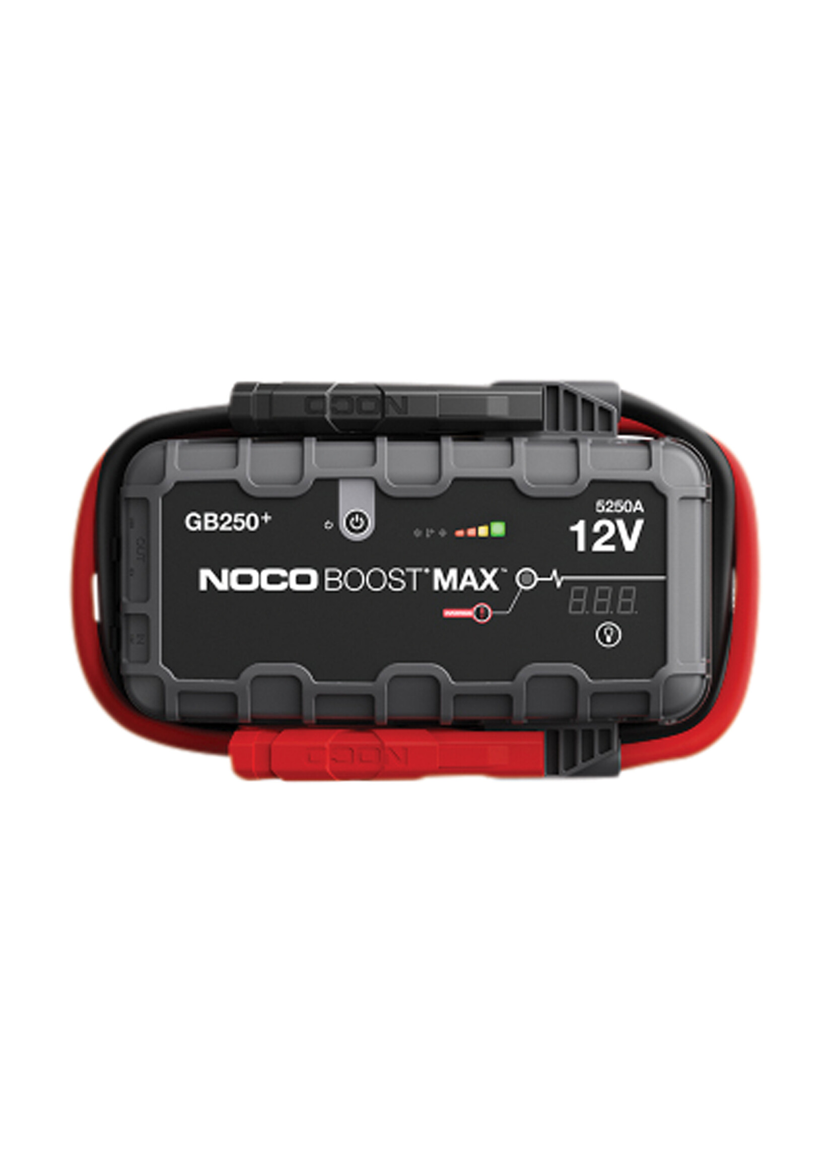 NOCO Noco GB250+ Boost Max Lithium 12 Volt Jump Starter starts almost any type of vehicle such as cars, motorhomes, vans, coaches, etc. Maximum peak power 5250 Amps. It is not only a lithium jump starter, but also a portable power bank for charging smartphones