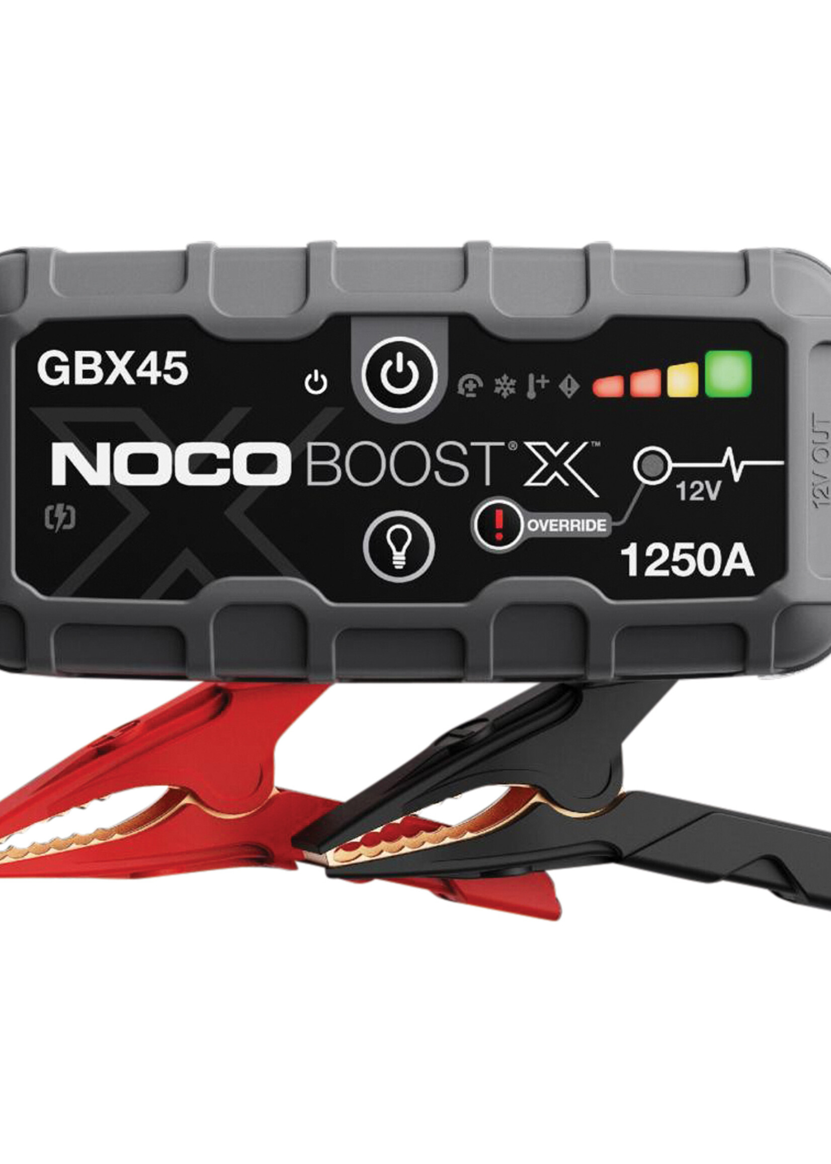 NOCO Noco GBX45 Boost X Lithium 12 Volt Jump Starter start bijna elk type voertuig zoals auto’s, campers, bestelbussen, touringcars, etc. Voor motoren tot 6.5 liter en dieselmotoren tot 4 liter. Maximaal piekvermogen 1250 Ampère. Met HD precisie batterijklemme