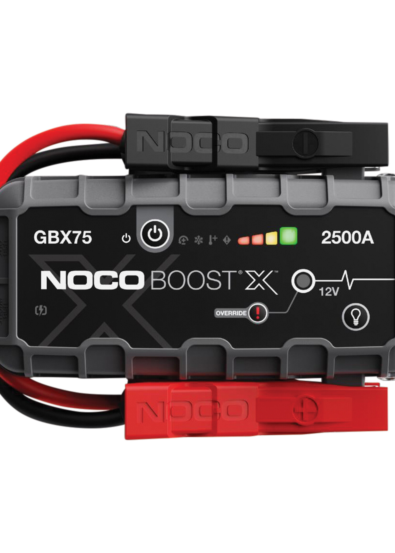 NOCO Noco GBX75 Boost X Lithium 12 Volt Jump Starter start bijna elk type voertuig zoals auto’s, campers, bestelbussen, touringcars, etc. Voor motoren tot 8.5 liter en dieselmotoren tot 6.5 liter. Maximaal piekvermogen 2500A  Ampère. Het is niet alleen een lit