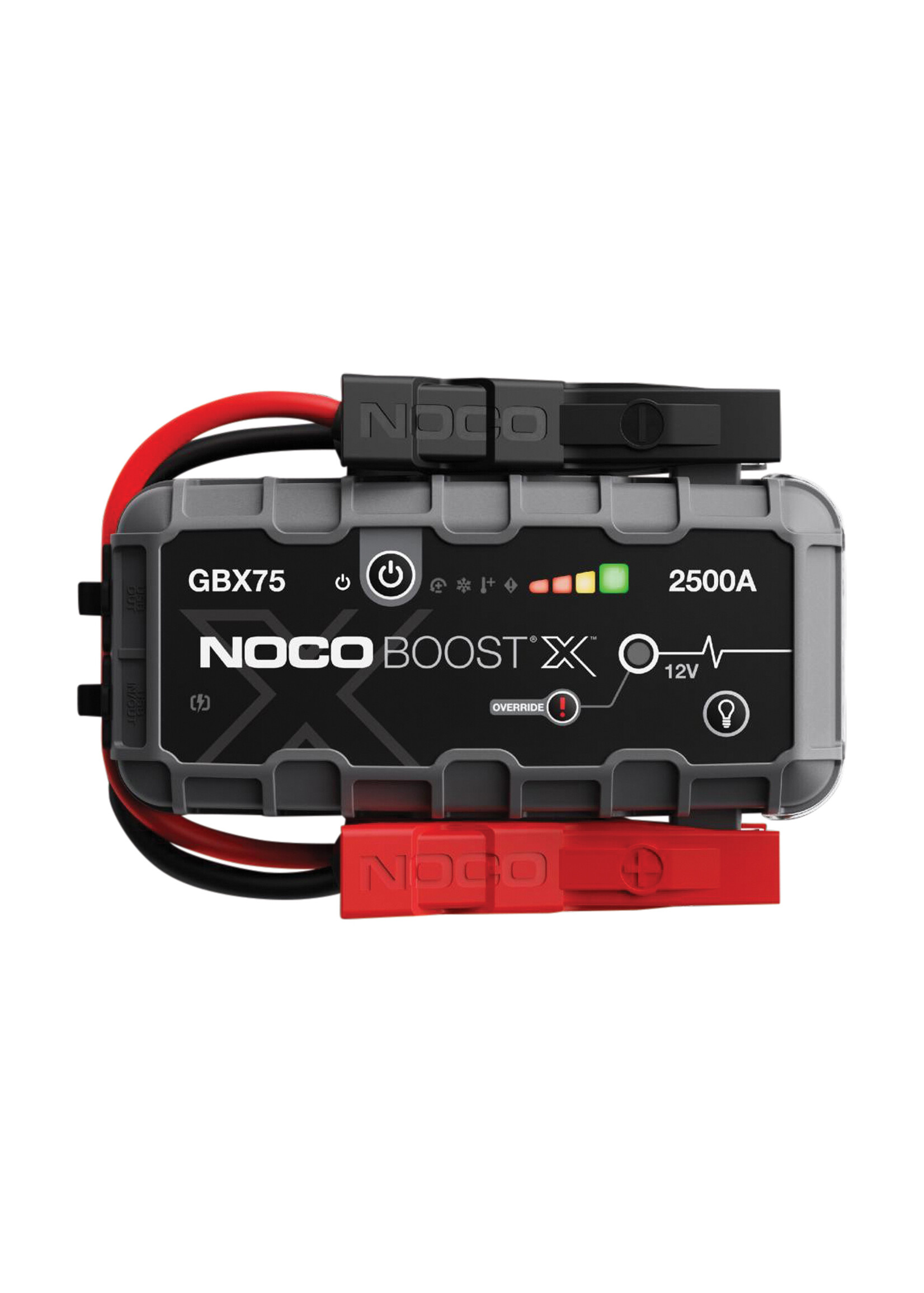 NOCO Noco GBX75 Boost X Lithium 12 Volt Jump Starter starts almost any type of vehicle such as cars, motorhomes, vans, coaches, etc. For engines up to 8.5 litres and diesel engines up to 6.5 litres. Maximum peak power 2500A  Amps. It is not only a lithium jump