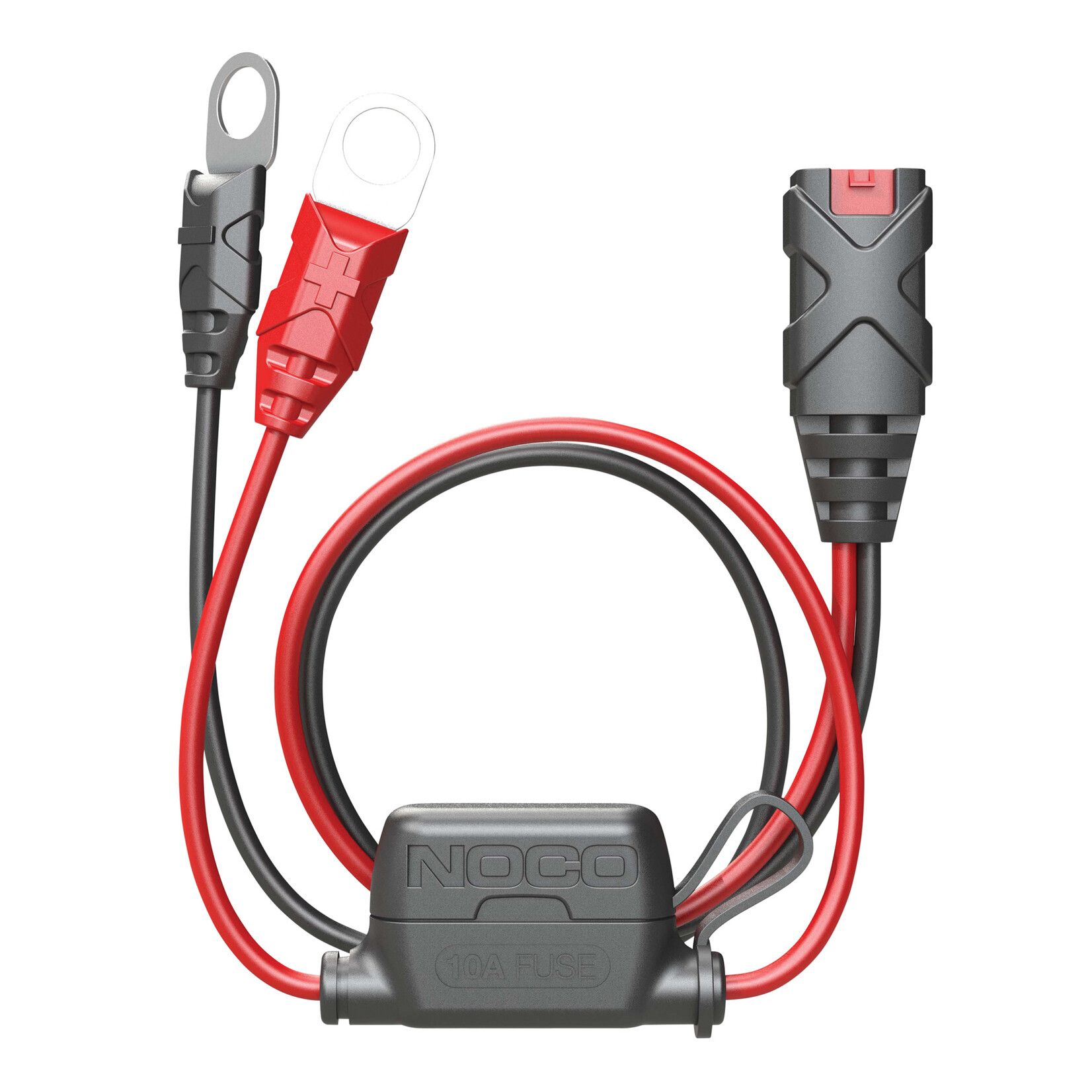 NOCO Permanently mount a battery connection to any battery. Lie-flat design for seamless installations with M10 (3/8-inch) hole size. Built-in fuse protection for increased safety. Quick plug-in access point.