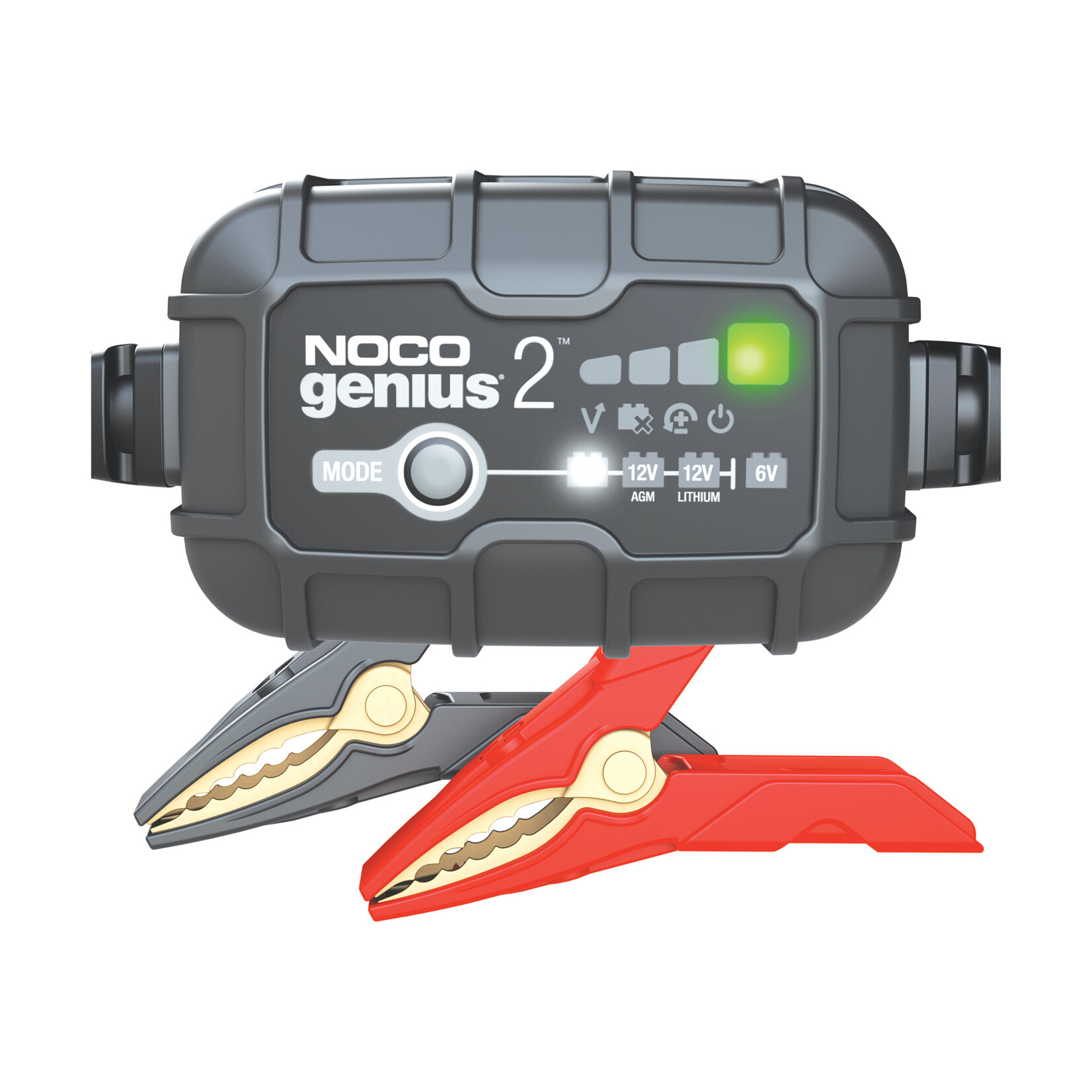 NOCO Introducing the all-new Genius2EU, one of our most powerful, highest-performing, energy-efficient, and compact chargers yet. The Genius2EU is a 6-volt and 12-volt battery charger, battery maintainer, and battery desulfator rated at 2-amp for lead-acid aut