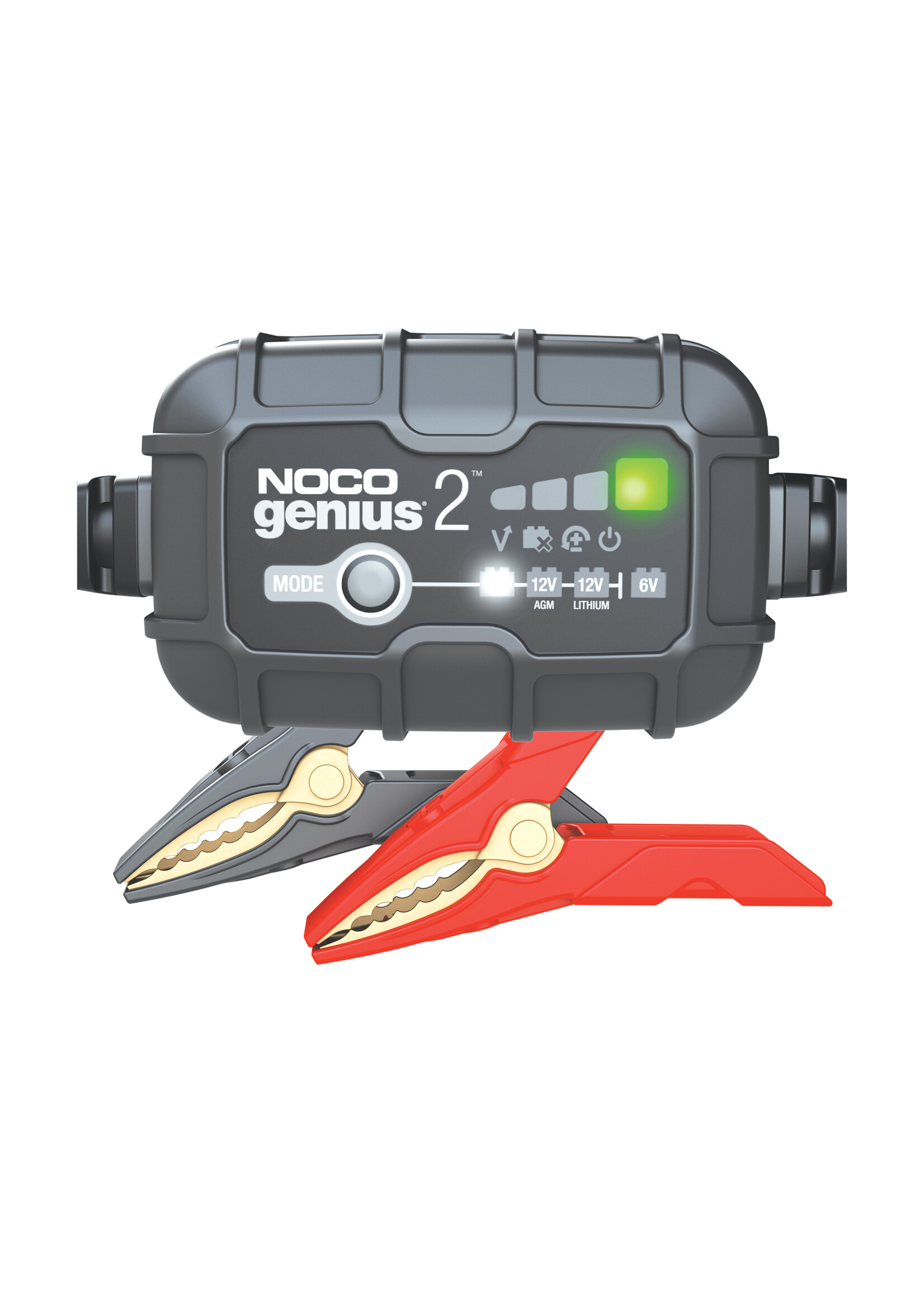 NOCO Introducing the all-new Genius2EU, one of our most powerful, highest-performing, energy-efficient, and compact chargers yet. The Genius2EU is a 6-volt and 12-volt battery charger, battery maintainer, and battery desulfator rated at 2-amp for lead-acid aut