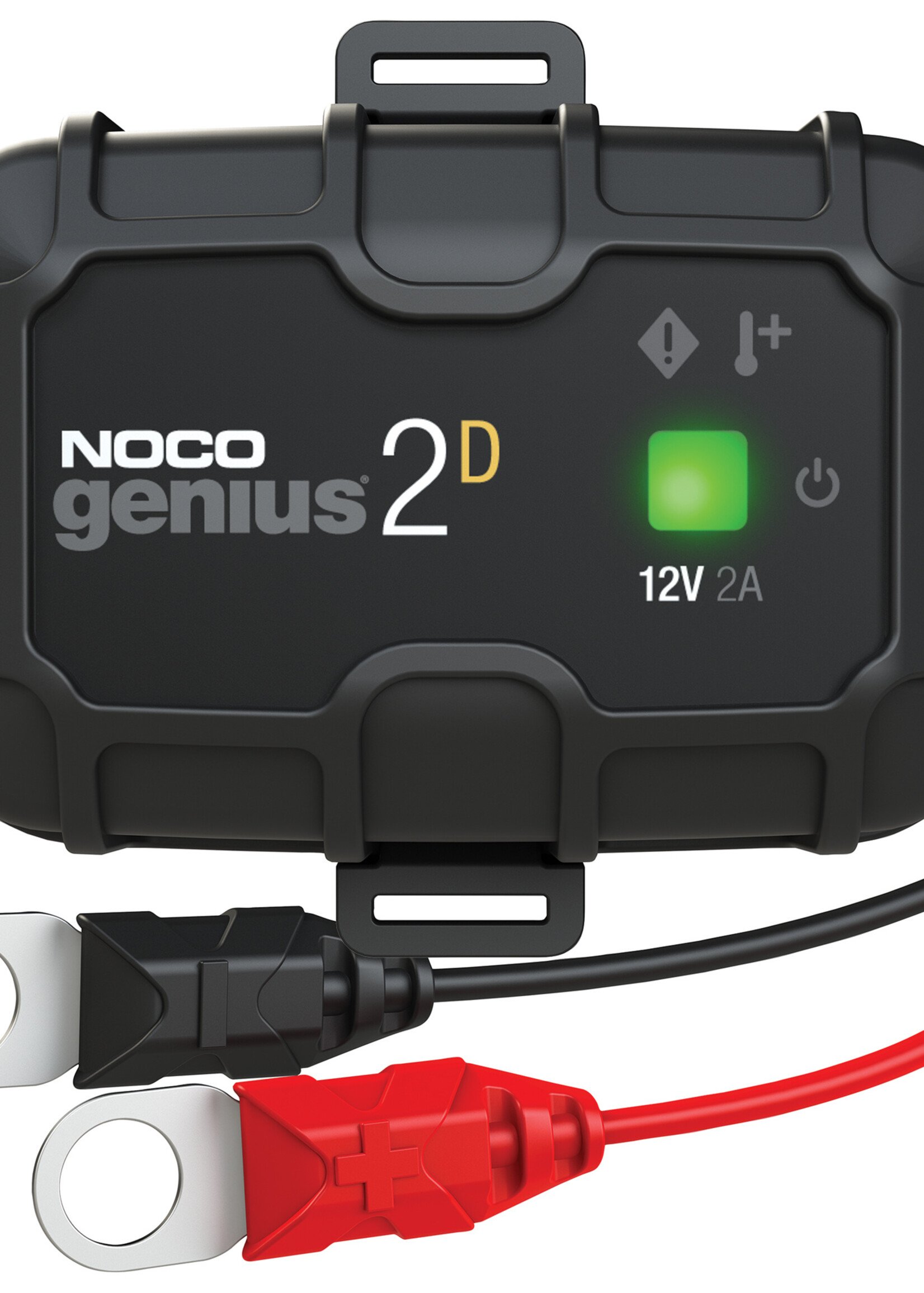 NOCO De Genius2D is een 2 Ampère direct gemonteerde acculader en een accu-onderhoudslader die is ontworpen om veilig te worden gemonteerd in de buurt van de accu. Hij is ontworpen voor alle soorten 12-volt loodzuuraccu's, inclusief natte, gel- en AGM-accu's, m