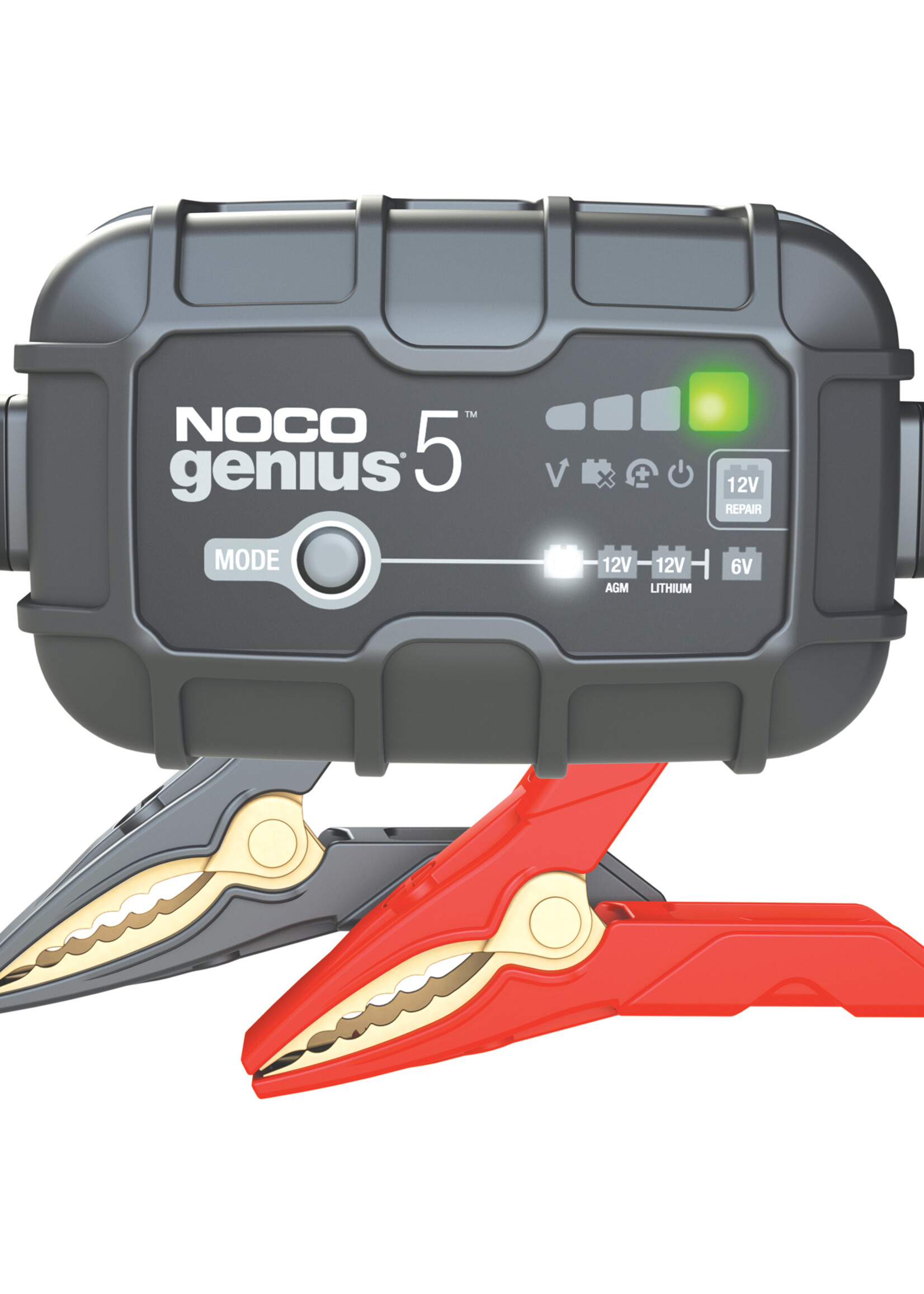 NOCO De introductie van de nieuwste Genius5EU, een van onze krachtigste, meest presterende, energiezuinige en compactste lader tot nu toe. De Genius5EU is een 6 Volt en 12 Volt acculader, een accu-onderhoudslader en een accu desulfator met 5 ampère voor loodzu