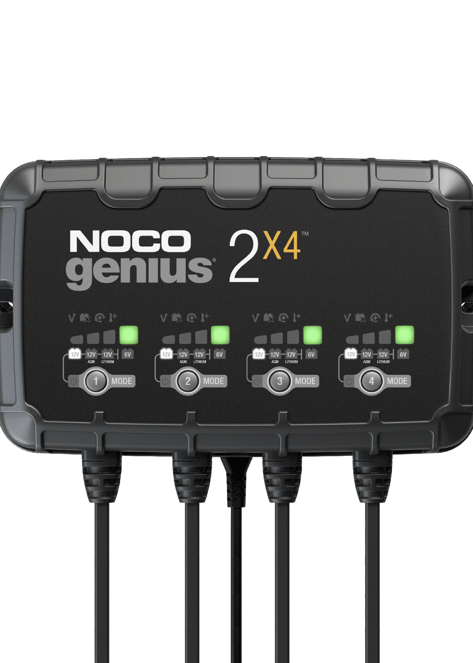 NOCO Maak kennis met de gloednieuwe Noco Genius 2X4, een van de krachtigste, hoogst presterende, energiezuinigste en compactste laders ooit. De Noco Genius 2X4 is een 6 en 12 volt viervoudige batterijlader, batterijonderhouder, druppellader en batterij desulfa