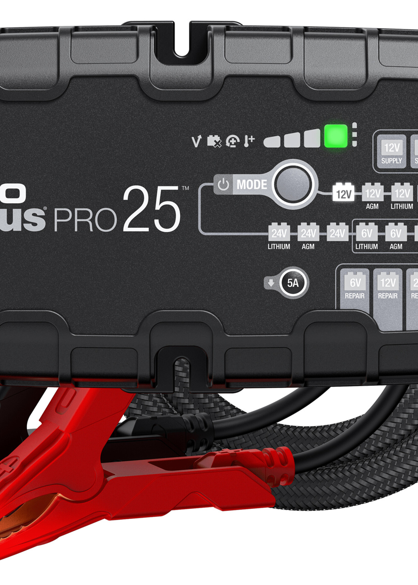 NOCO The all-new Noco Genius PRO25, Similar to the G15000, just more powerful. Finally a professional charger from start to finish that’s completely automatic. No special modes, no technical knowledge required. Genius will safely charge any (6V/12V/24V) batter