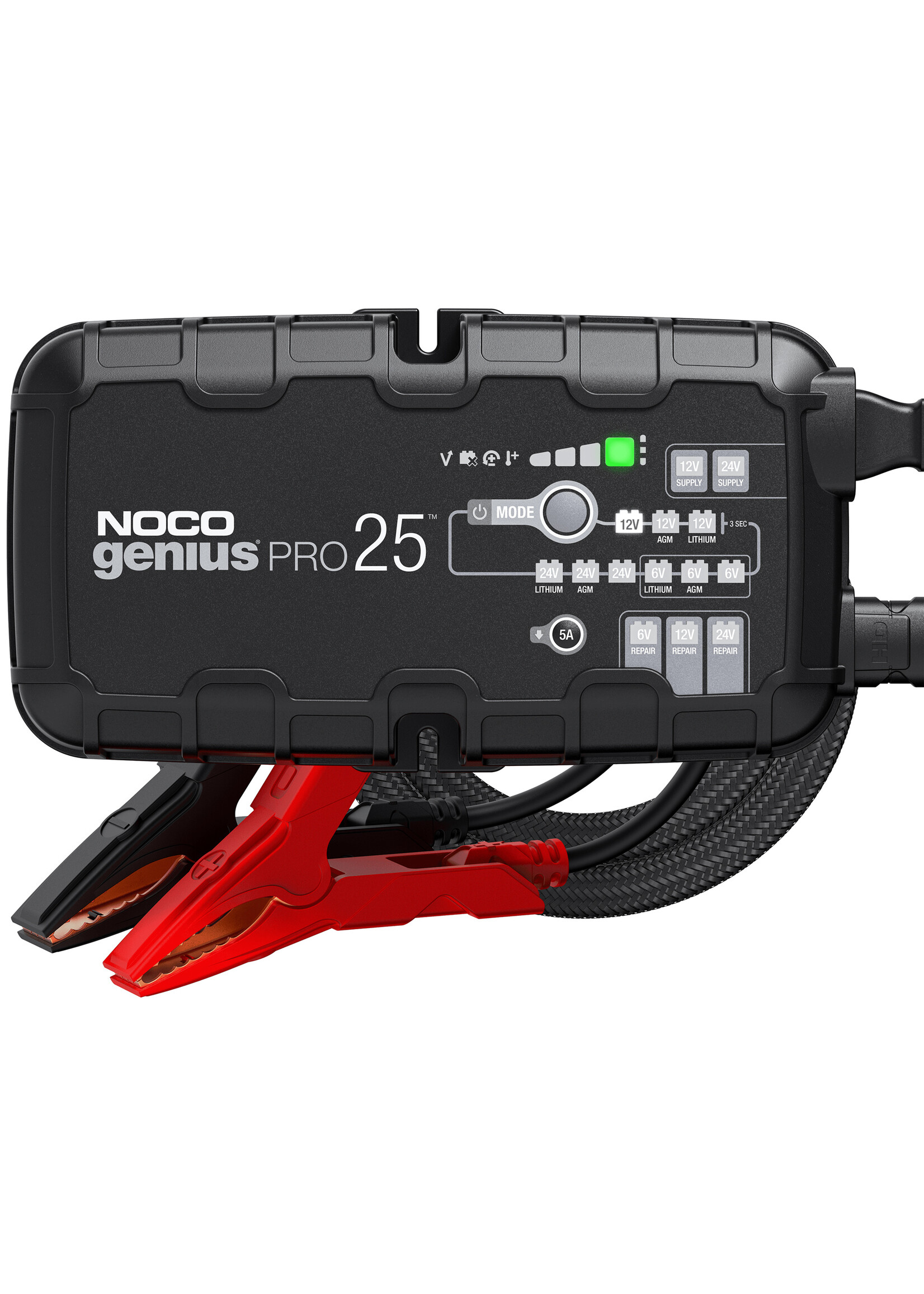 NOCO De gloednieuwe Noco Genius PRO25, vergelijkbaar met de G15000, alleen krachtiger. Eindelijk professionele een lader van begin tot eind die volledig automatisch werkt. Geen speciale modi, geen technische kennis vereist. Genius zal elke batterij (6V/12V/24V