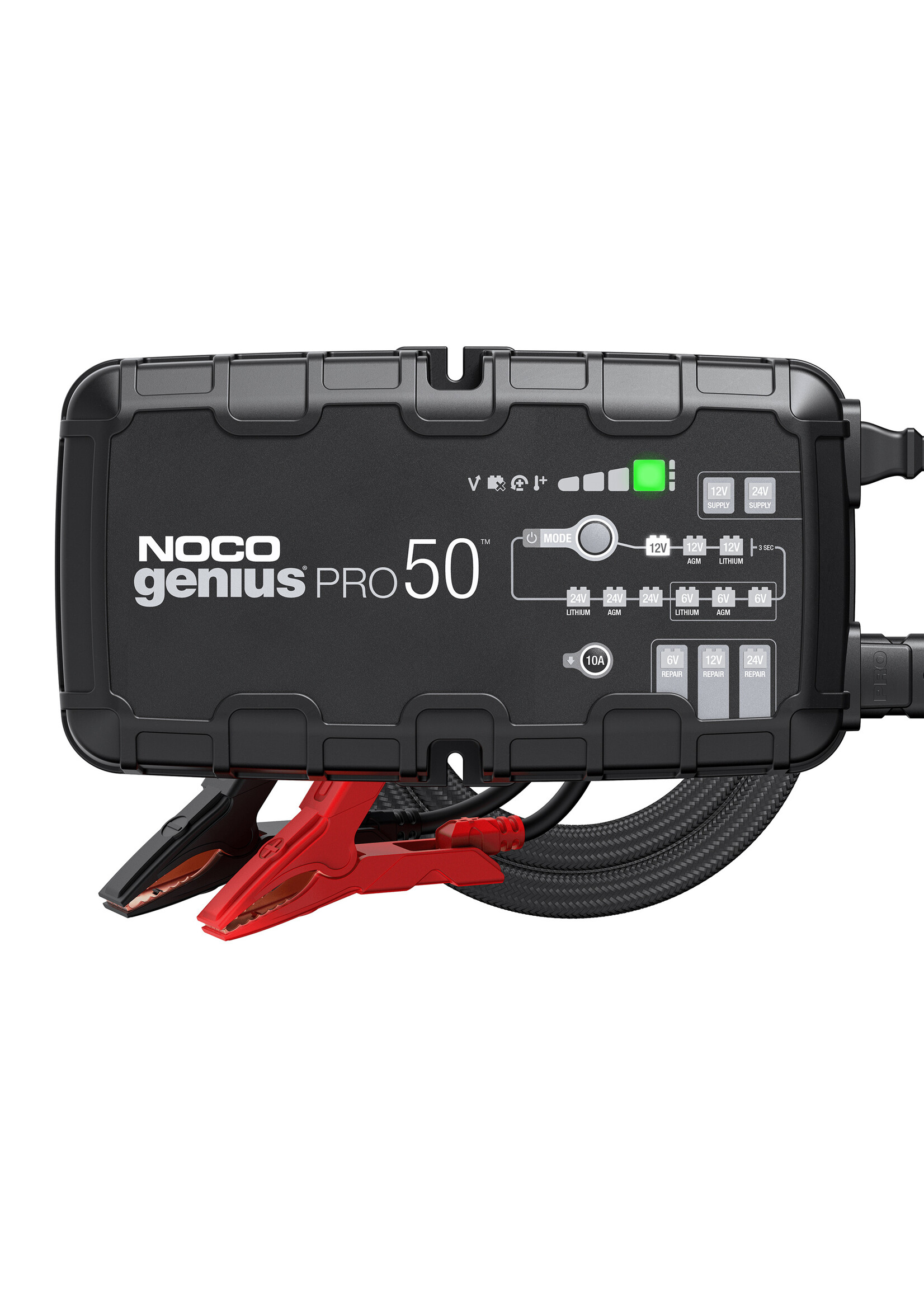 NOCO De gloednieuwe Noco Genius PRO50, vergelijkbaar met de G26000, alleen krachtiger. Eindelijk een professionele lader van begin tot eind die volledig automatisch werkt. Geen speciale modi, geen technische kennis vereist. Genius zal elke batterij (6V/12V/24V