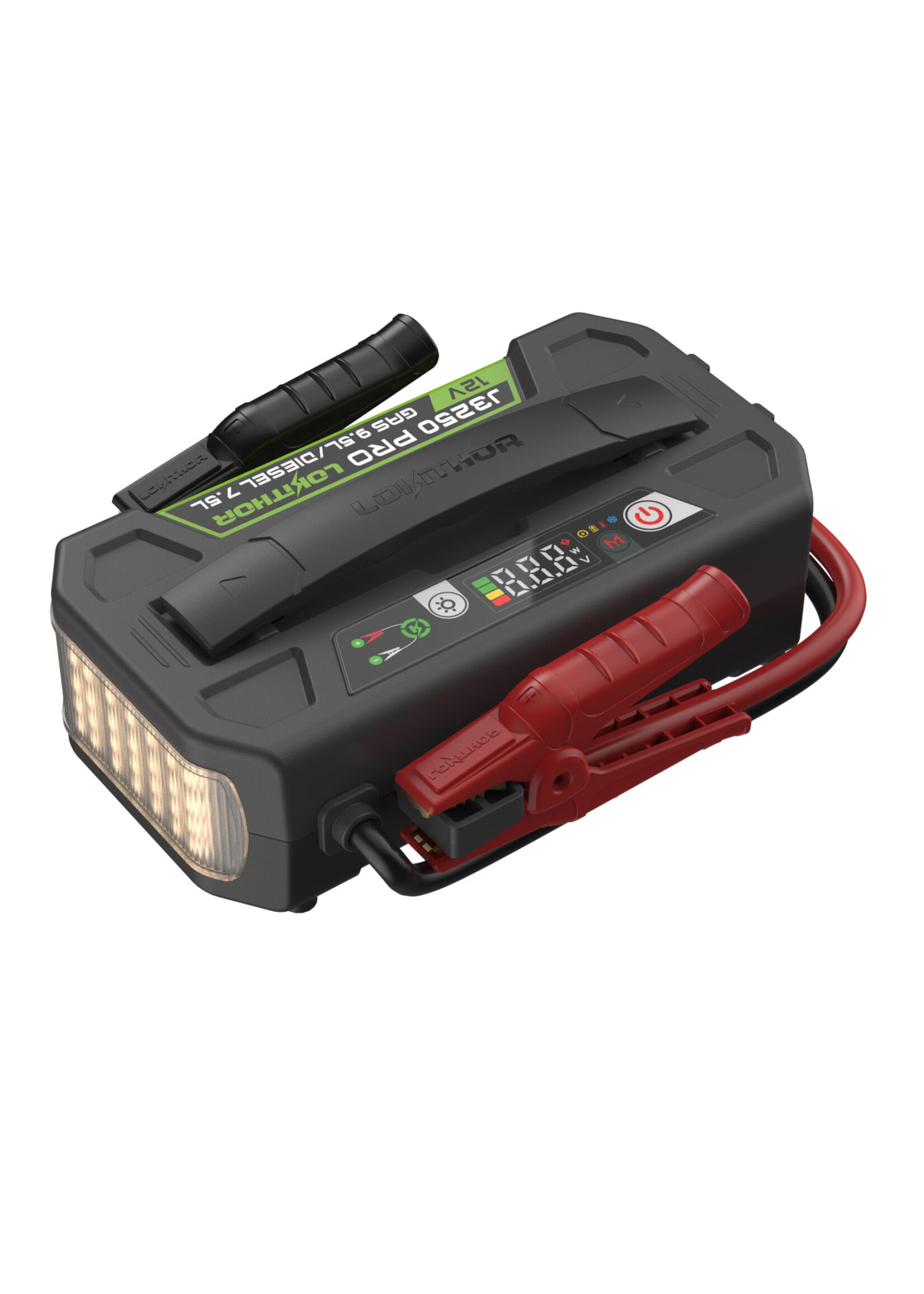 Lokithor The Lokithor J3250 PRO LiFePO4 jump starter for car is manufactured with 100% safe energy. The 12-volt jump starter delivers a high starting current of 3250 amps, making it suitable for petrol engines up to 9.5 litres and diesel engines up to 7.5 litres.