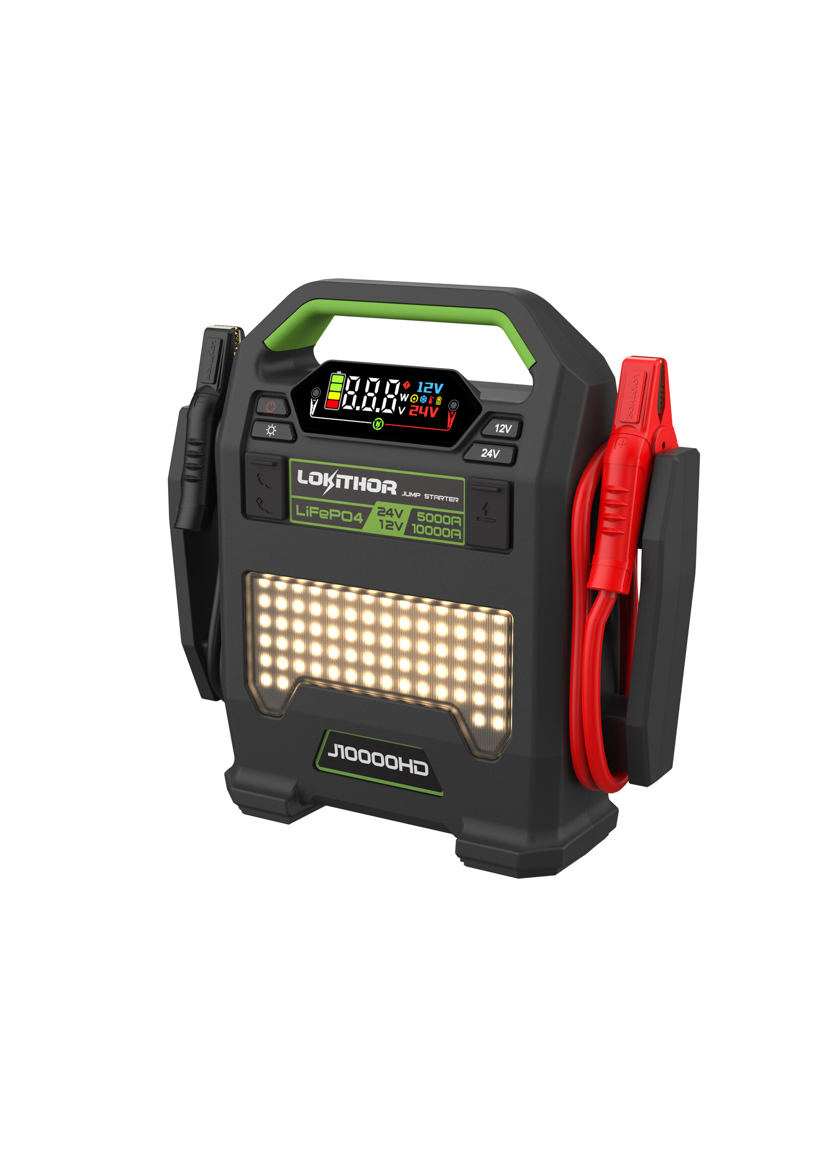 Lokithor Gemaakt voor krachtige prestaties, de Lokithor J10000HD is ontworpen voor zwaar gebruik en levert een krachtige start boost van 10.000A (12 Volt) en 5.000A (24 Volt). Voor diesel- of benzinemotoren tot 16 liter inhoud. Start met gemak de grootste vrachtwa